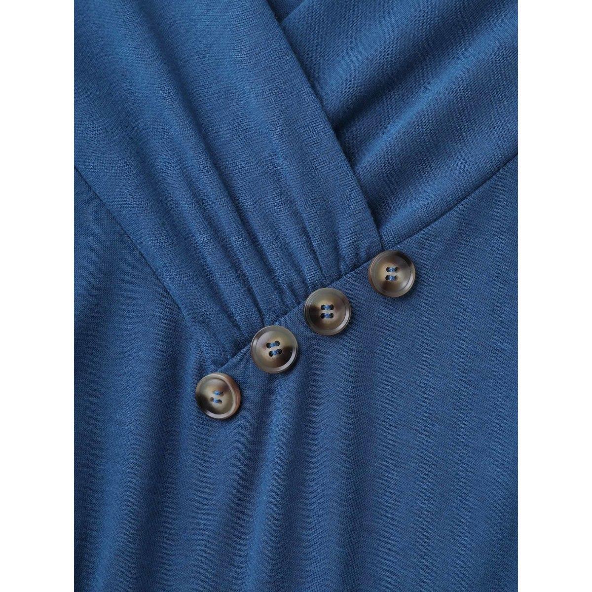 Plus Size Button Detail Pleated Pockets Midi Dress Mediumblue Women Casual Gathered V-neck Short sleeve Curvy BloomChic 18-20/2X Product Image