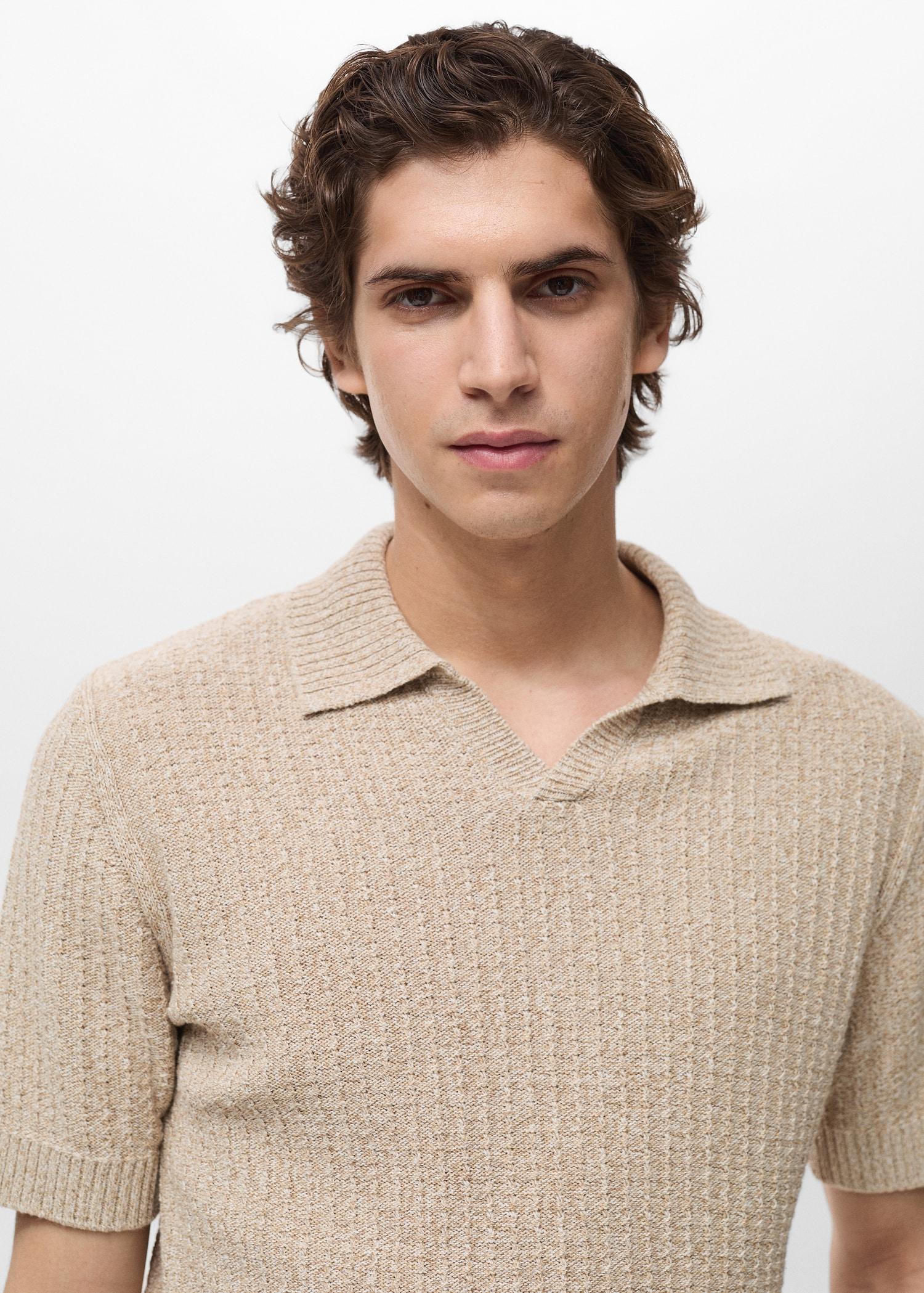 Structured knit cotton polo - Men | MANGO USA Product Image