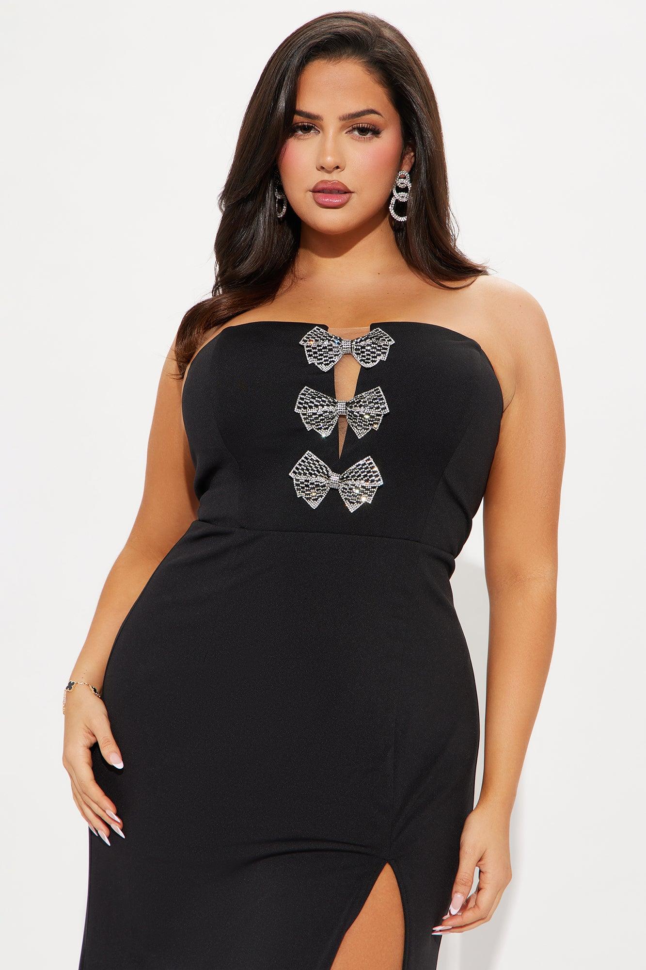 Bow Beauty High Slit Gown - Black Product Image