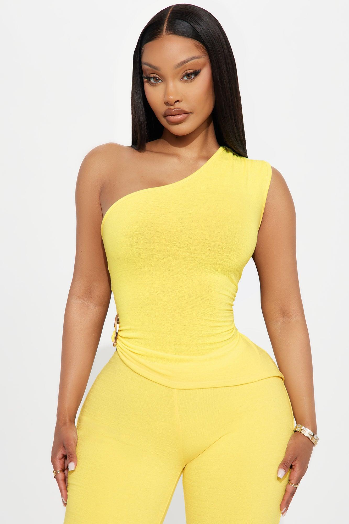 Stella One Shoulder Pant Set - Yellow Female Product Image