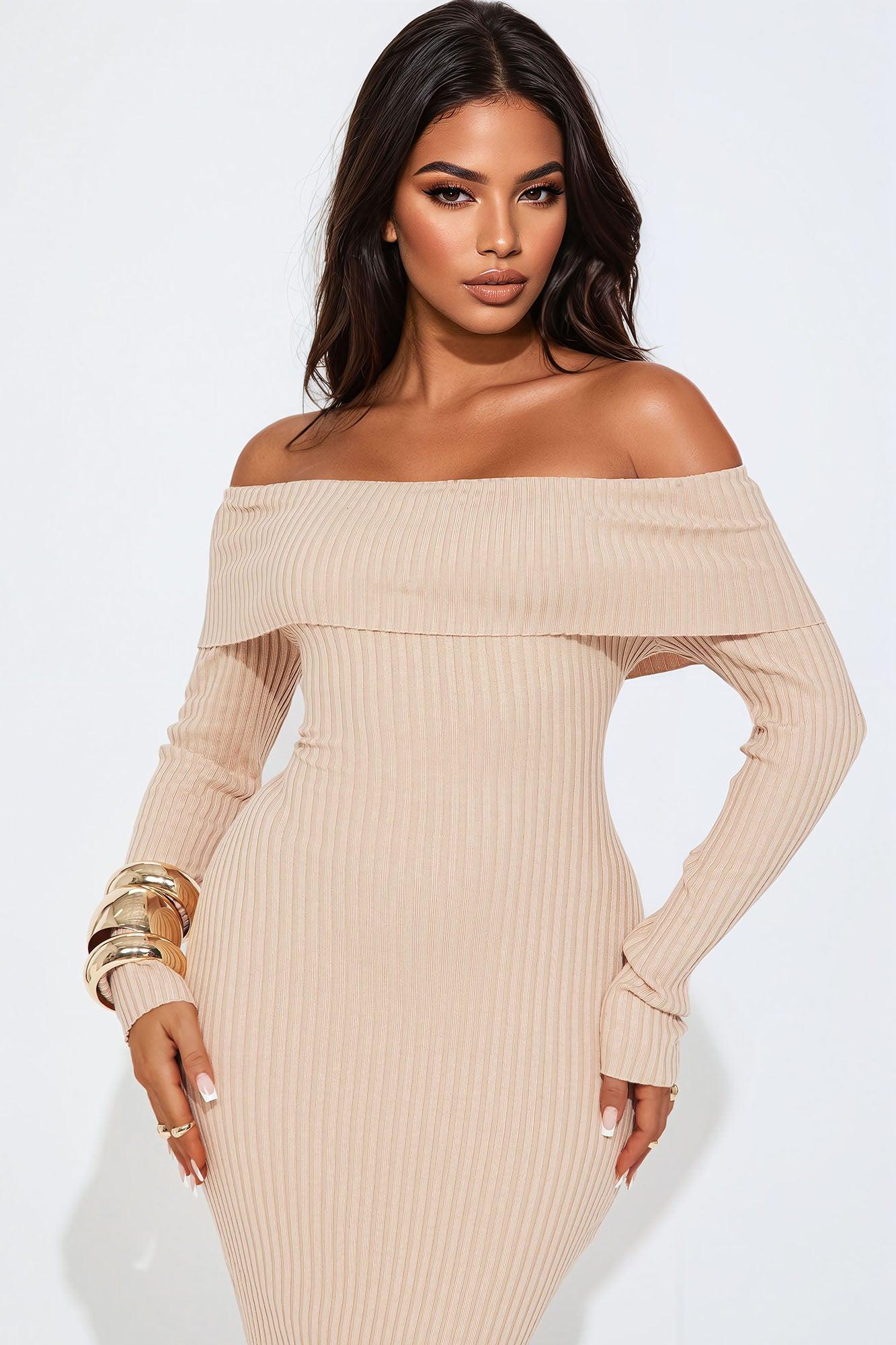 Going Steady Ribbed Midi Dress - Taupe Product Image