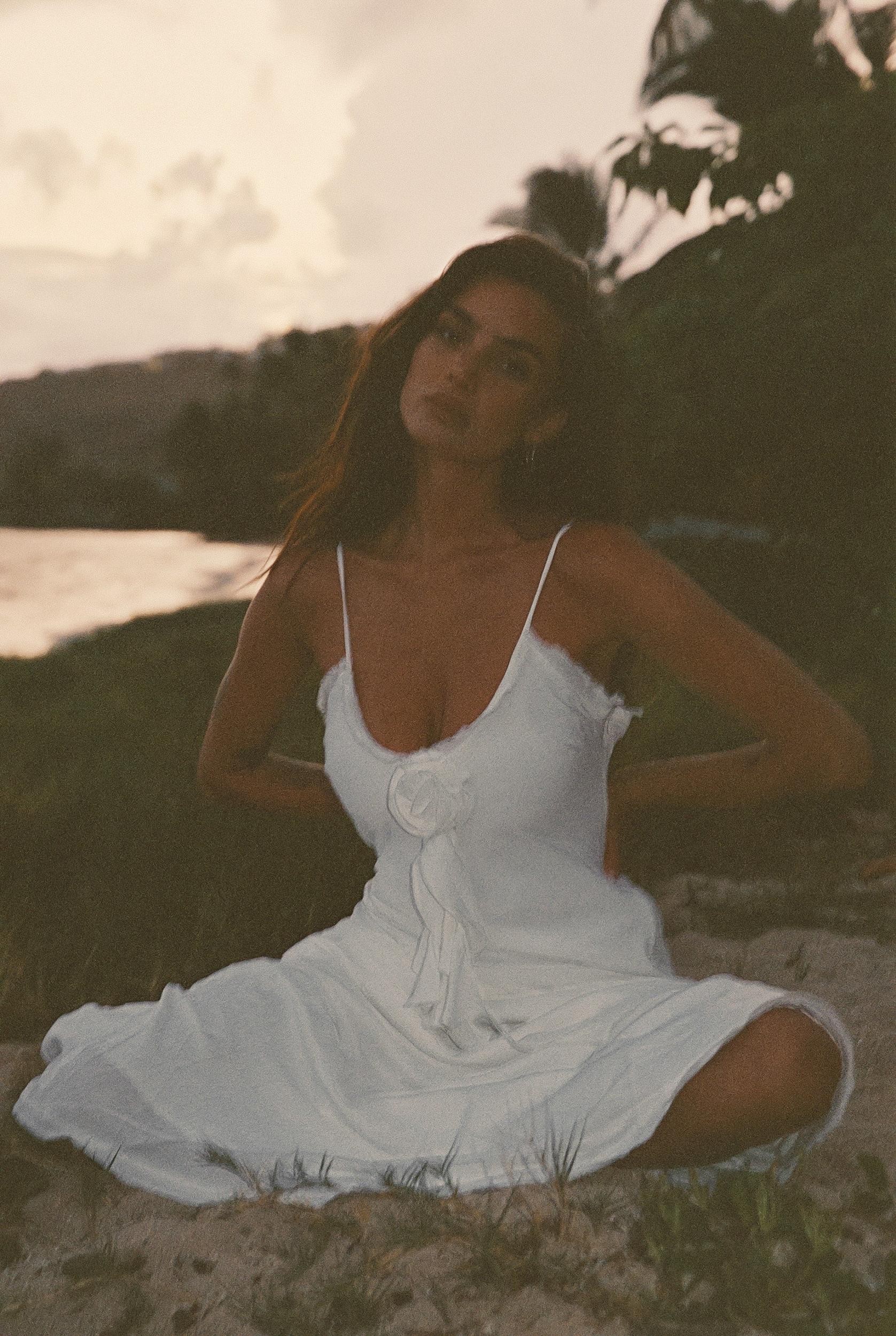 Prosecco White Rosette Frill Maxi Dress Product Image