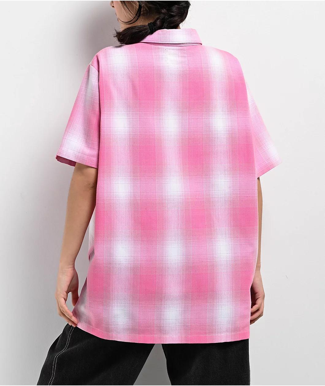 FB County Pink Plaid Zip Short Sleeve Woven Shirt  Product Image