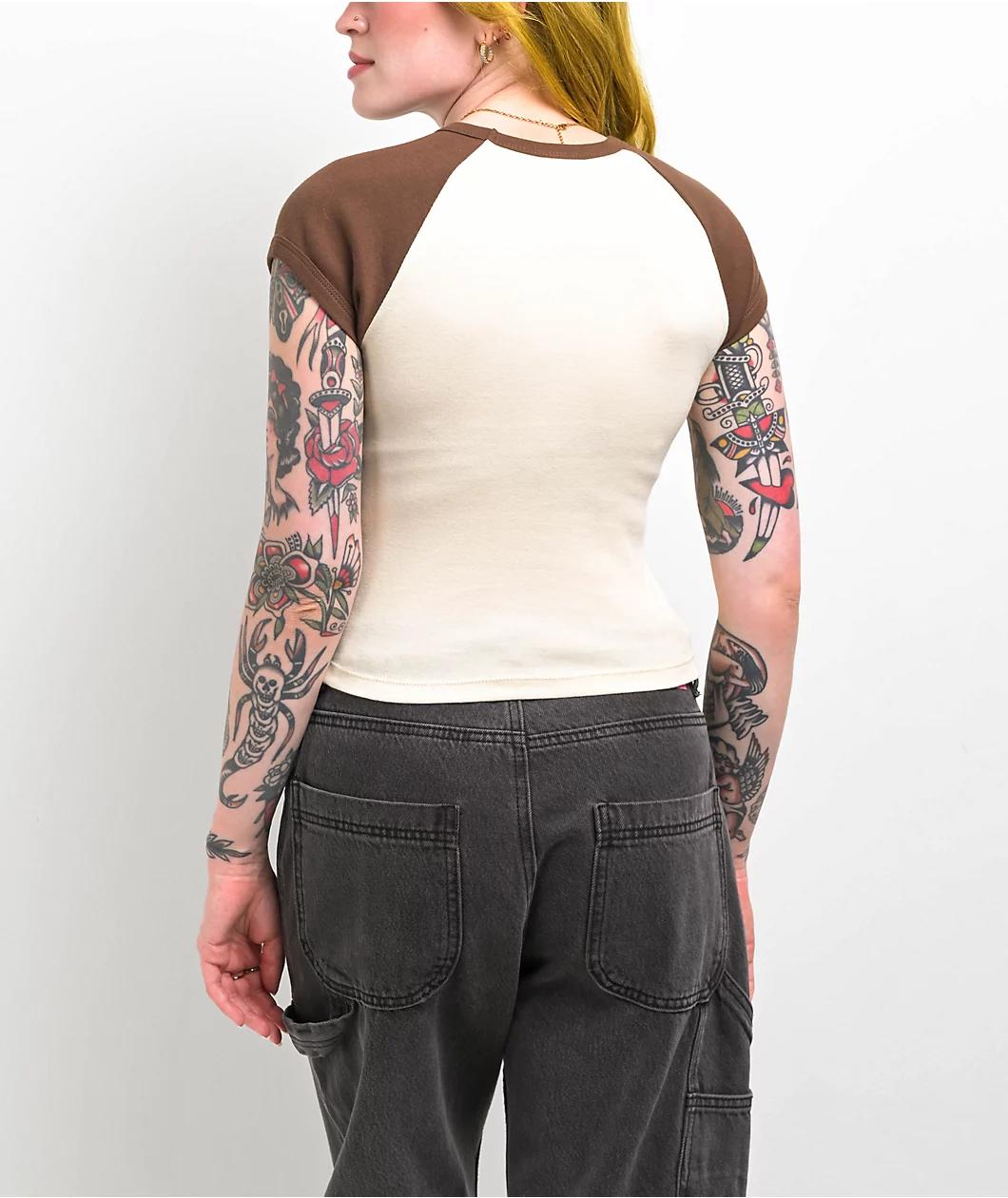 Zine Pammie Brown Raglan Crop T-Shirt Product Image