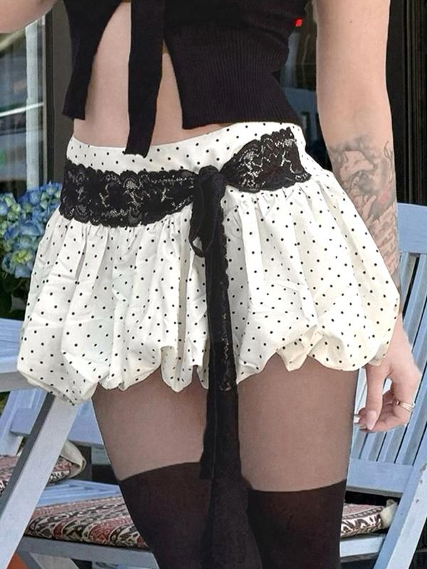 French Elegant Polka Dot Print Mini Skirt Product Image