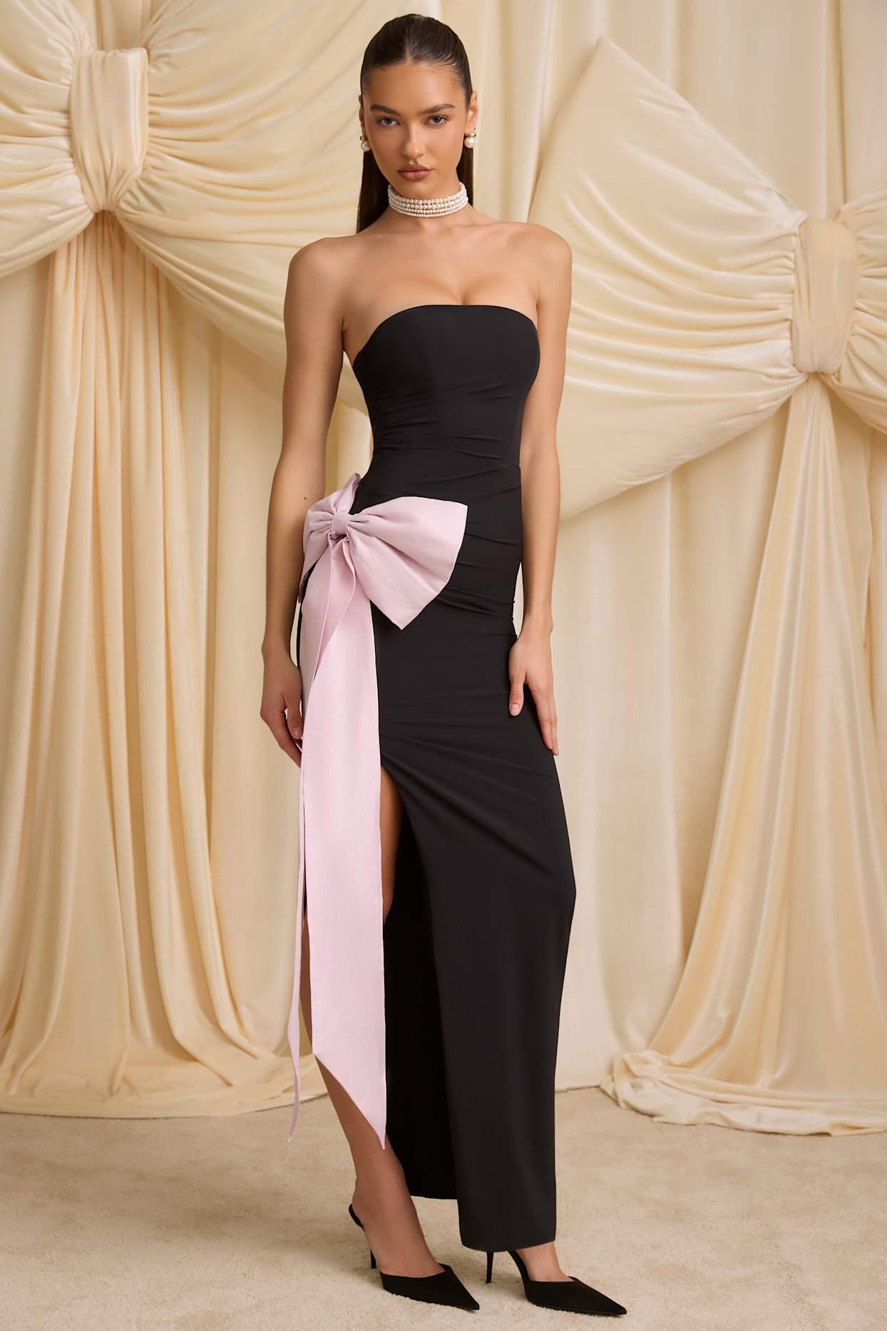 Strapless Bow-Detail Maxi Dress in Black Product Image