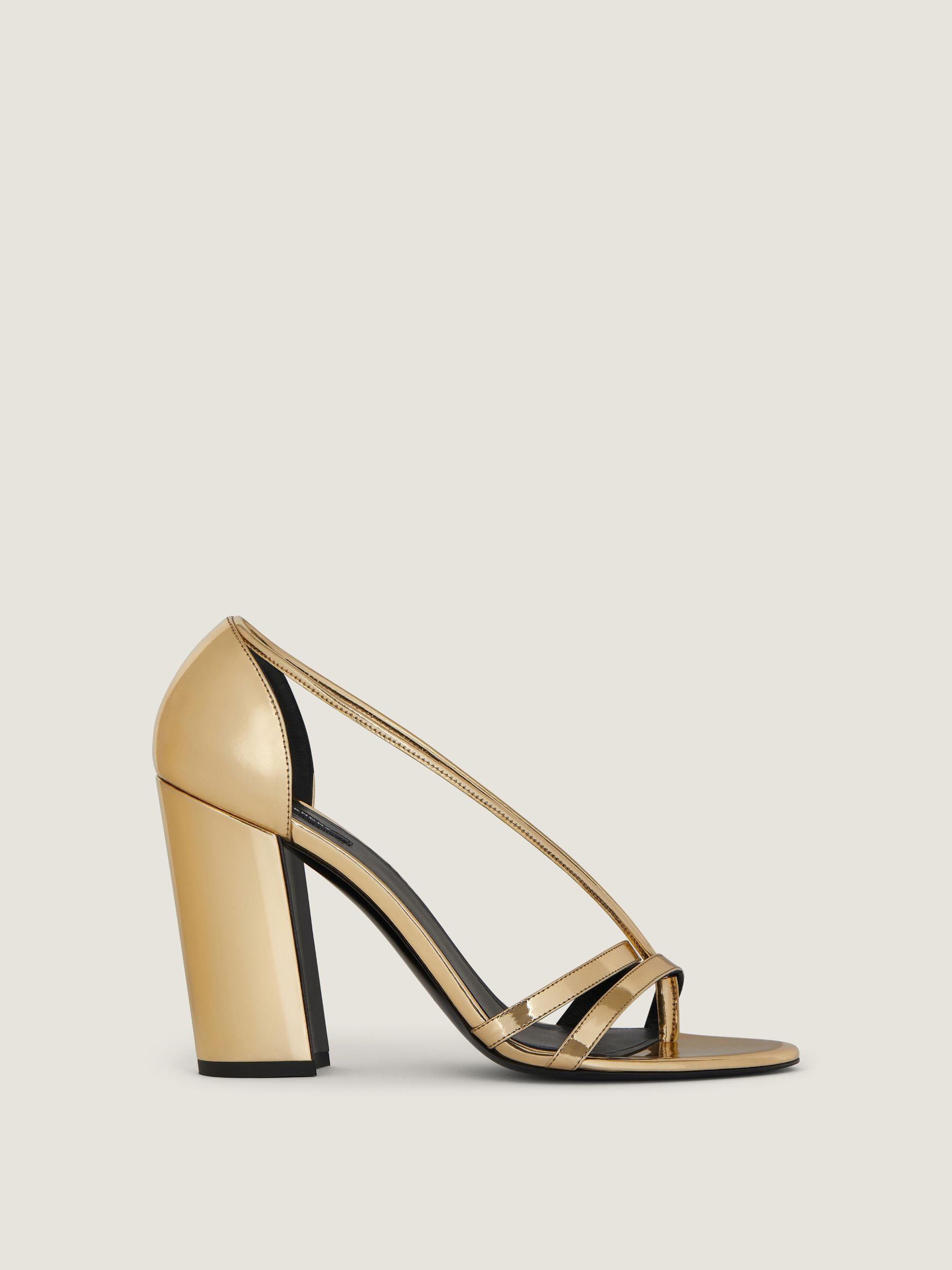 Block heeled sandals in mirror effect leather Product Image