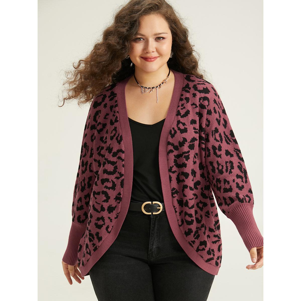 Plus Size Supersoft Essentials Leopard Curved Hem Cardigan RedViolet Women Casual Loose Sleeveless Dailywear Cardigans BloomChic 14-16/1X Product Image
