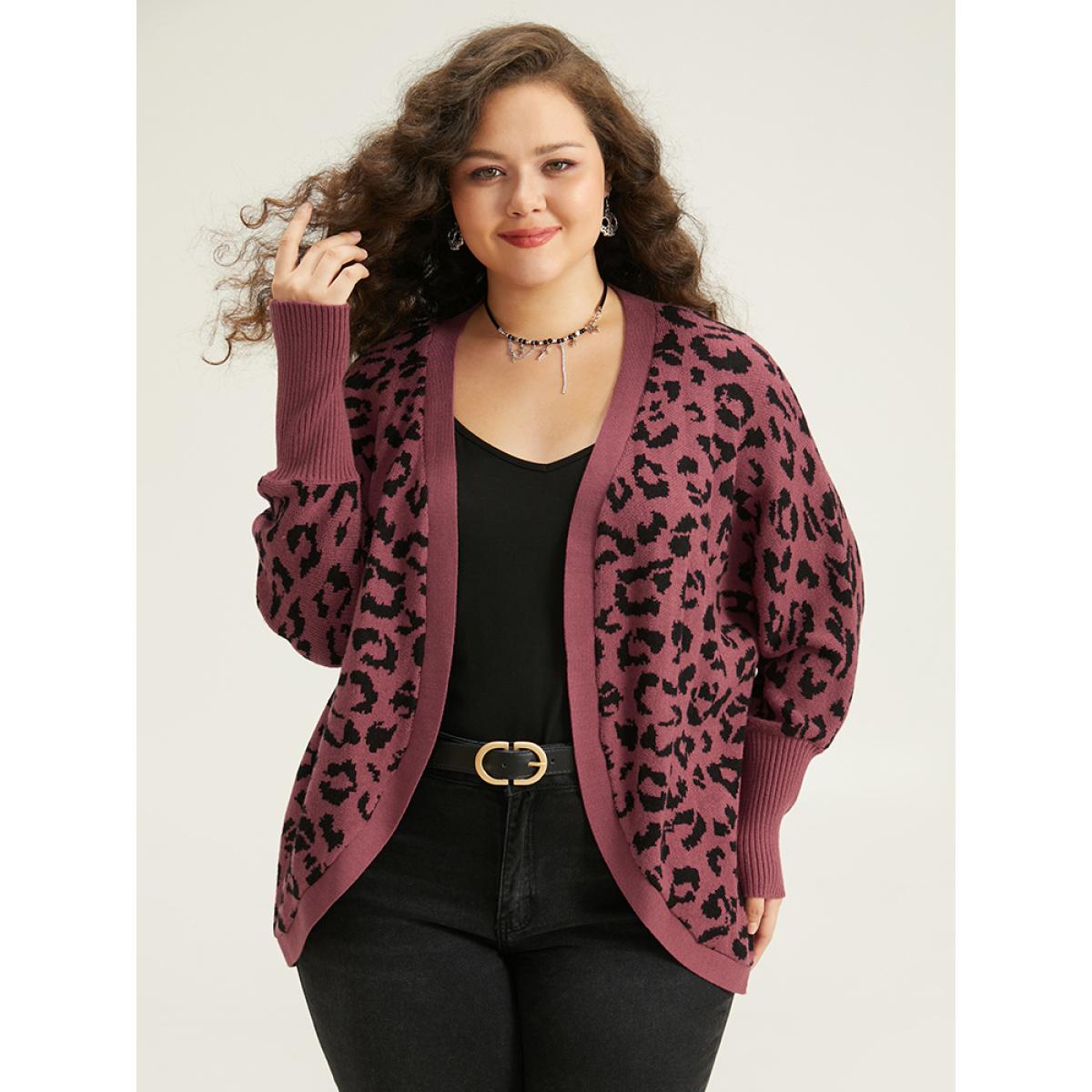 Plus Size Supersoft Essentials Leopard Curved Hem Cardigan RedViolet Women Casual Loose Sleeveless Dailywear Cardigans BloomChic 14-16/1X Product Image