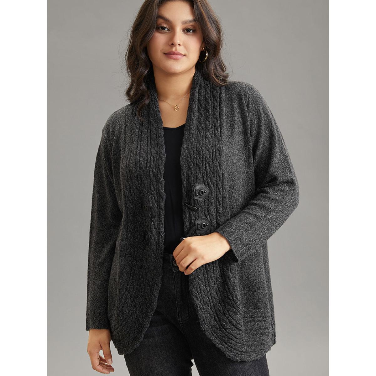 Plus Size Textured Curved Hem Duffle Button Cardigan DimGray Women Casual Loose Long Sleeve Dailywear Cardigans BloomChic 26/4X Product Image