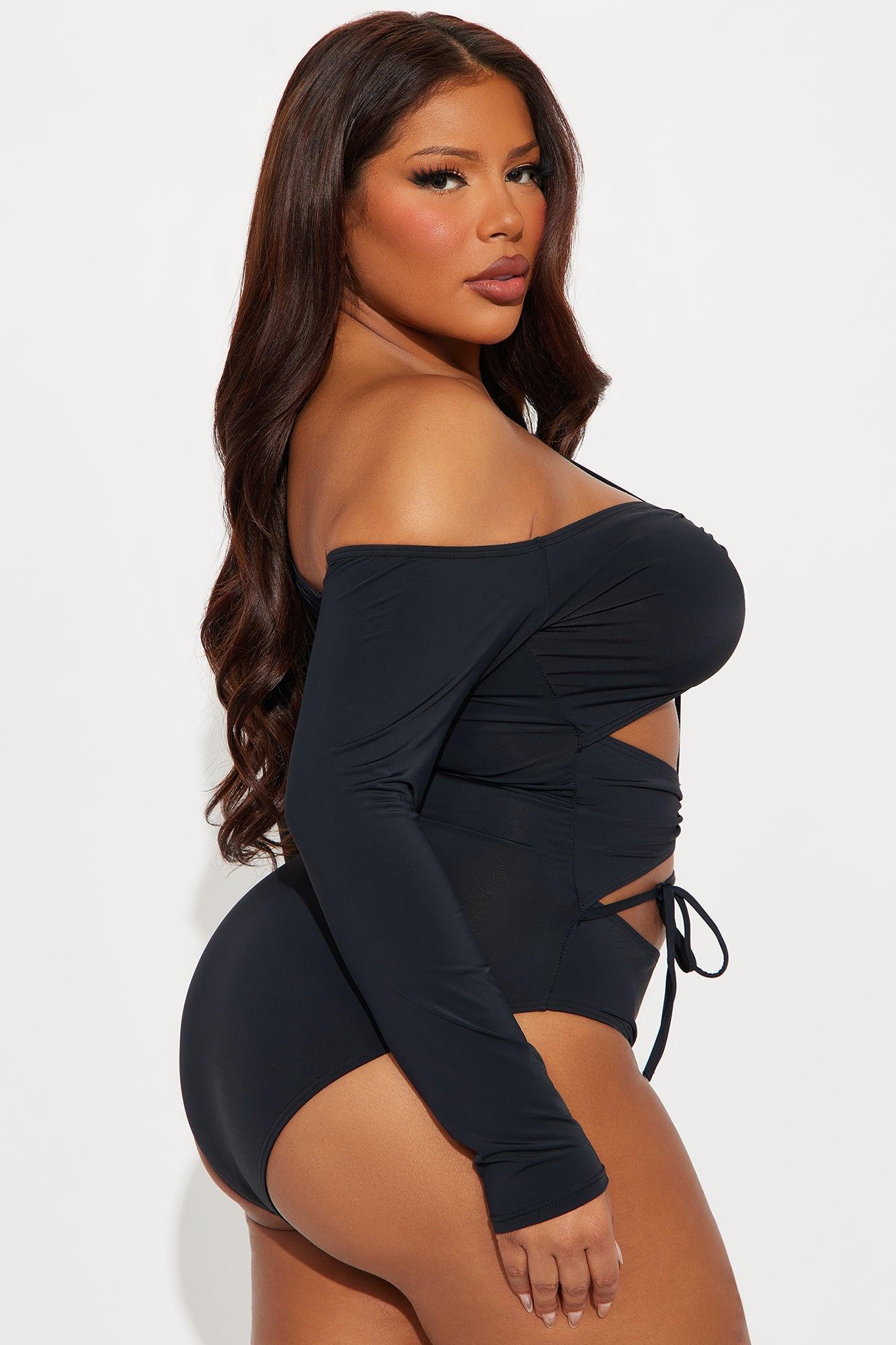 Michelle Cutout Long Sleeve 1 Piece Swimsuit - Black Product Image