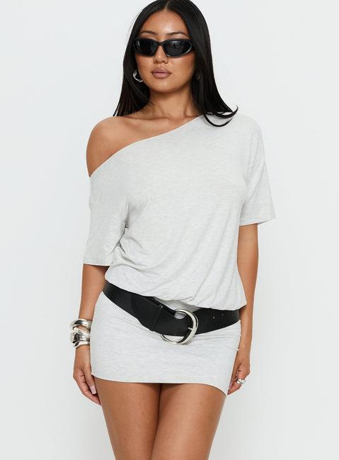 Ashlinn Off Shoulder Drapey Mini Dress Grey Product Image