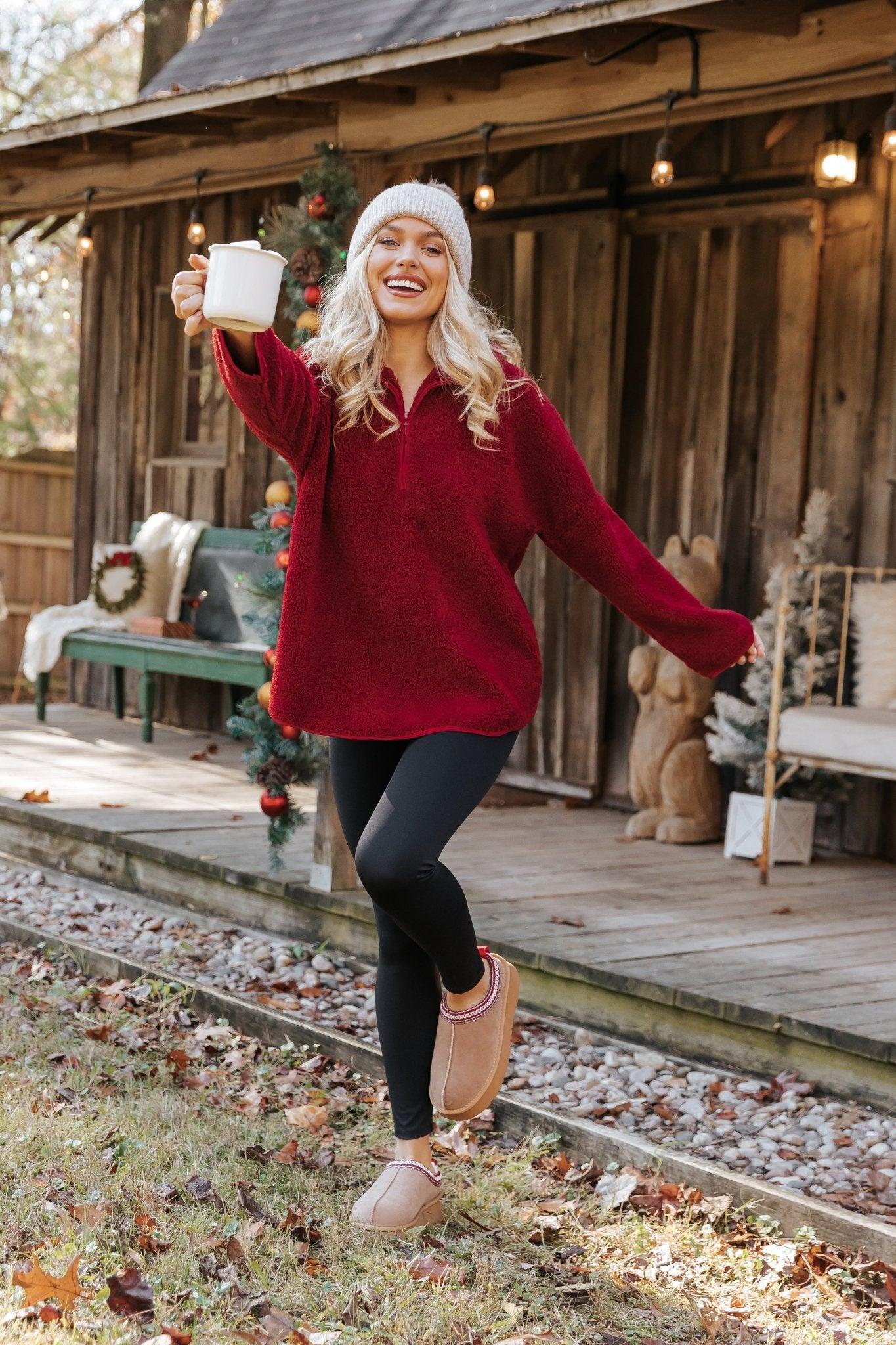 Wine Sherpa Zip Up Jacket - FINAL SALE Product Image