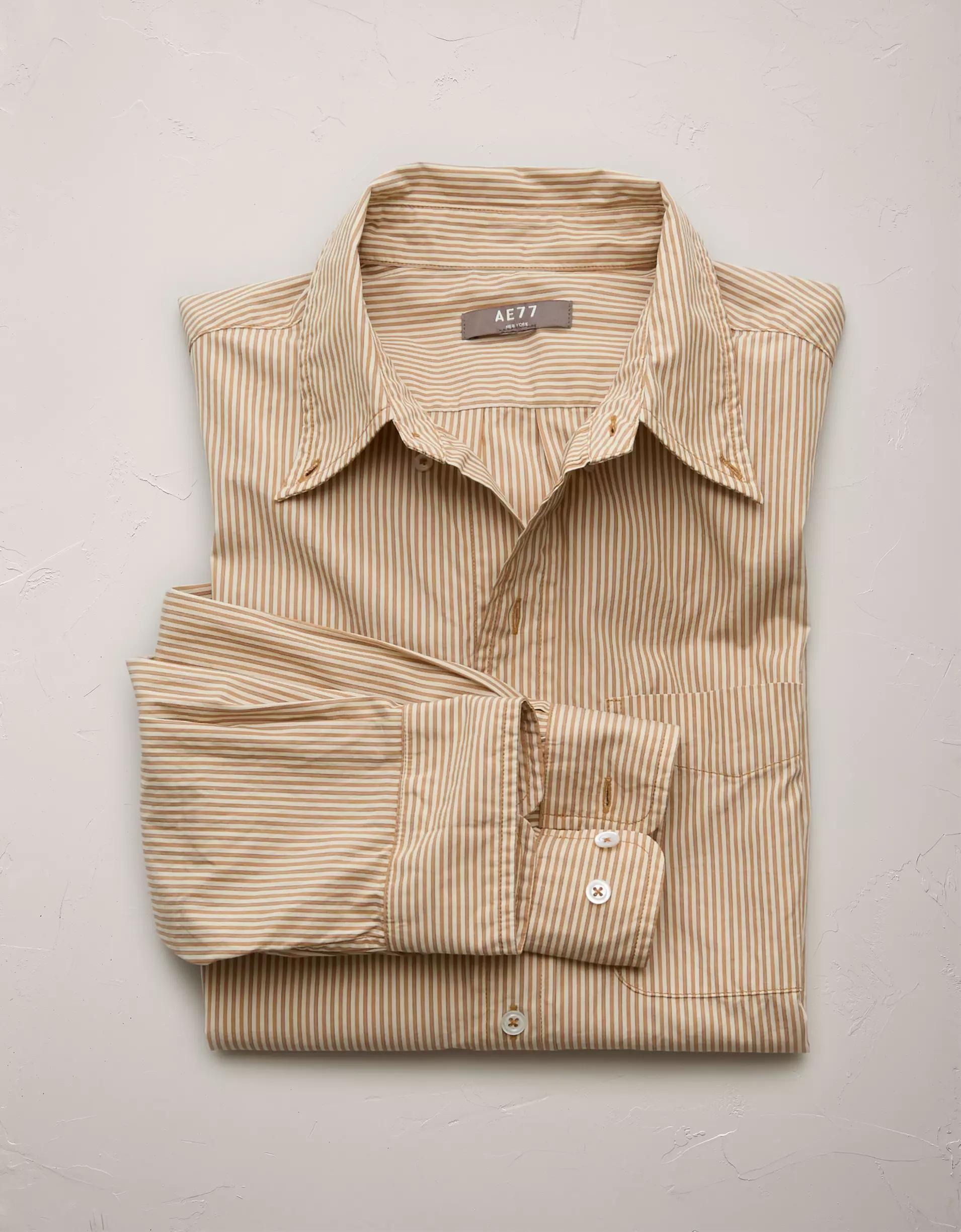 AE77 Premium Relaxed Striped Poplin Button-Up Shirt Product Image