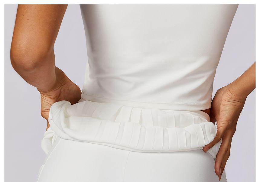 High Waist Plain Asymmetrical Accordion Pleated Skort Product Image