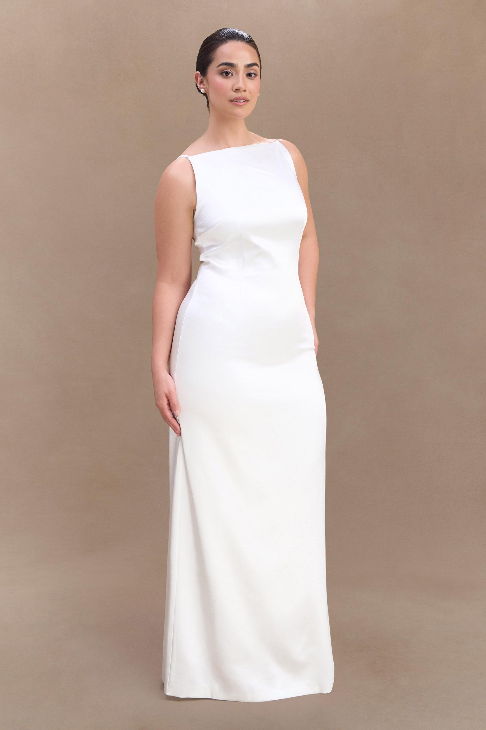 Violet Sleeveless Satin Maxi Dress - White Product Image