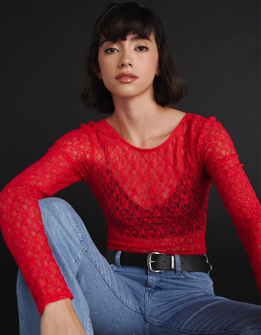 JJXX Leah Womens Long Sleeve Lace Top - BLACK Product Image