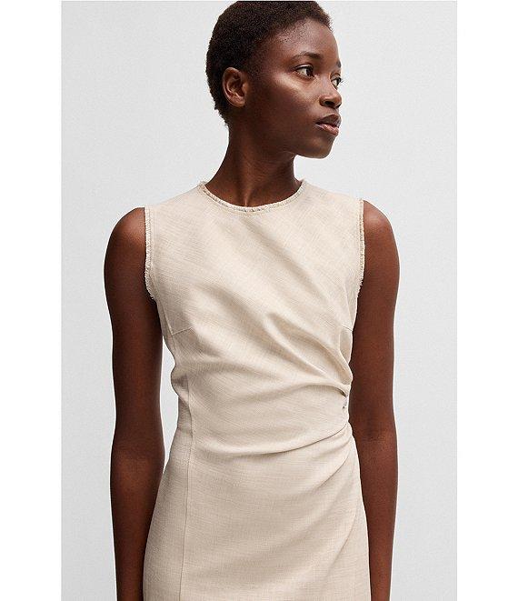 BOSS by Hugo Boss Dianah Crew Neck Sleeveless Side Ruche Midi Dress Product Image
