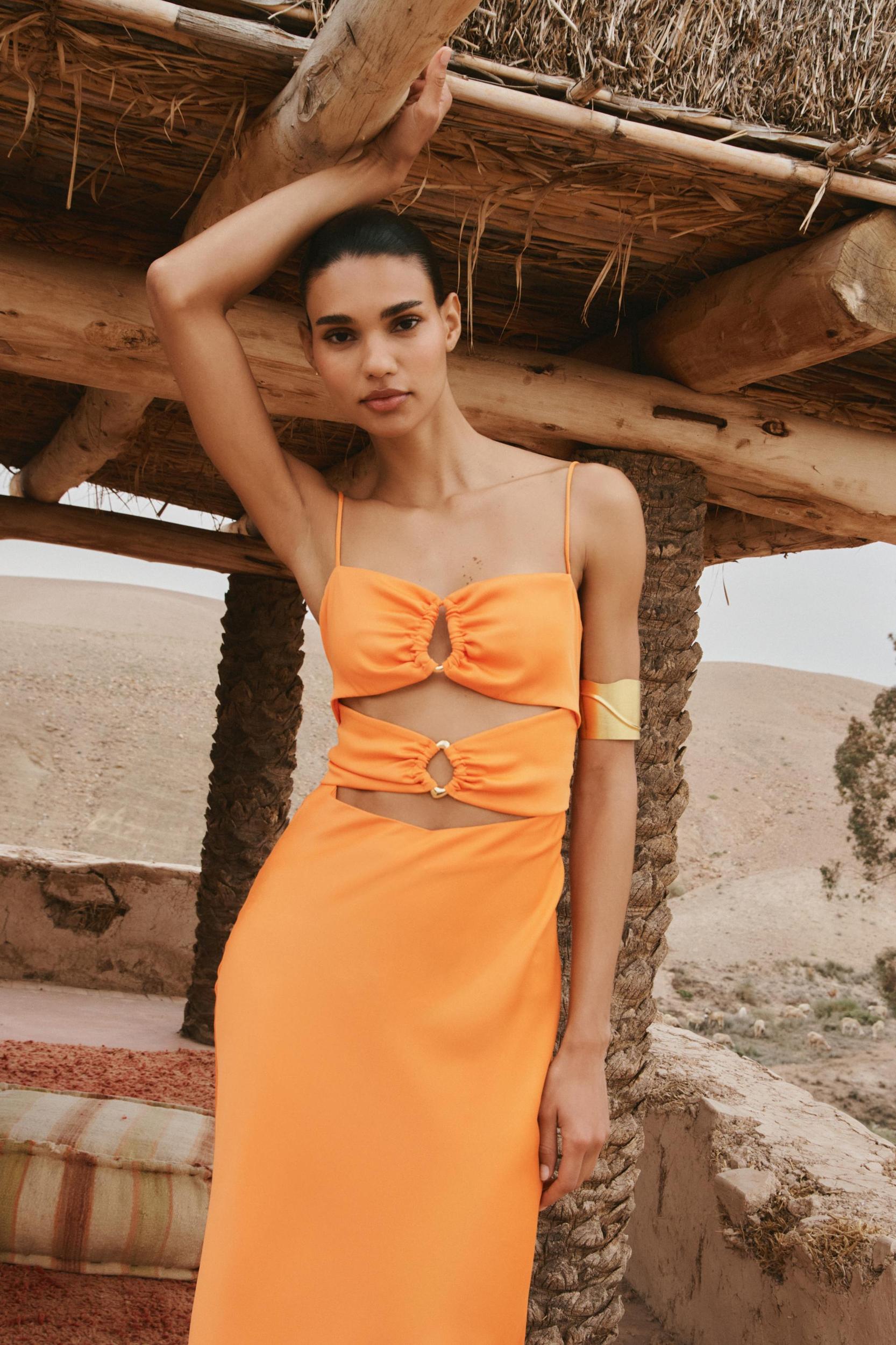 SATIN CUT OUT MIDI DRESS Product Image