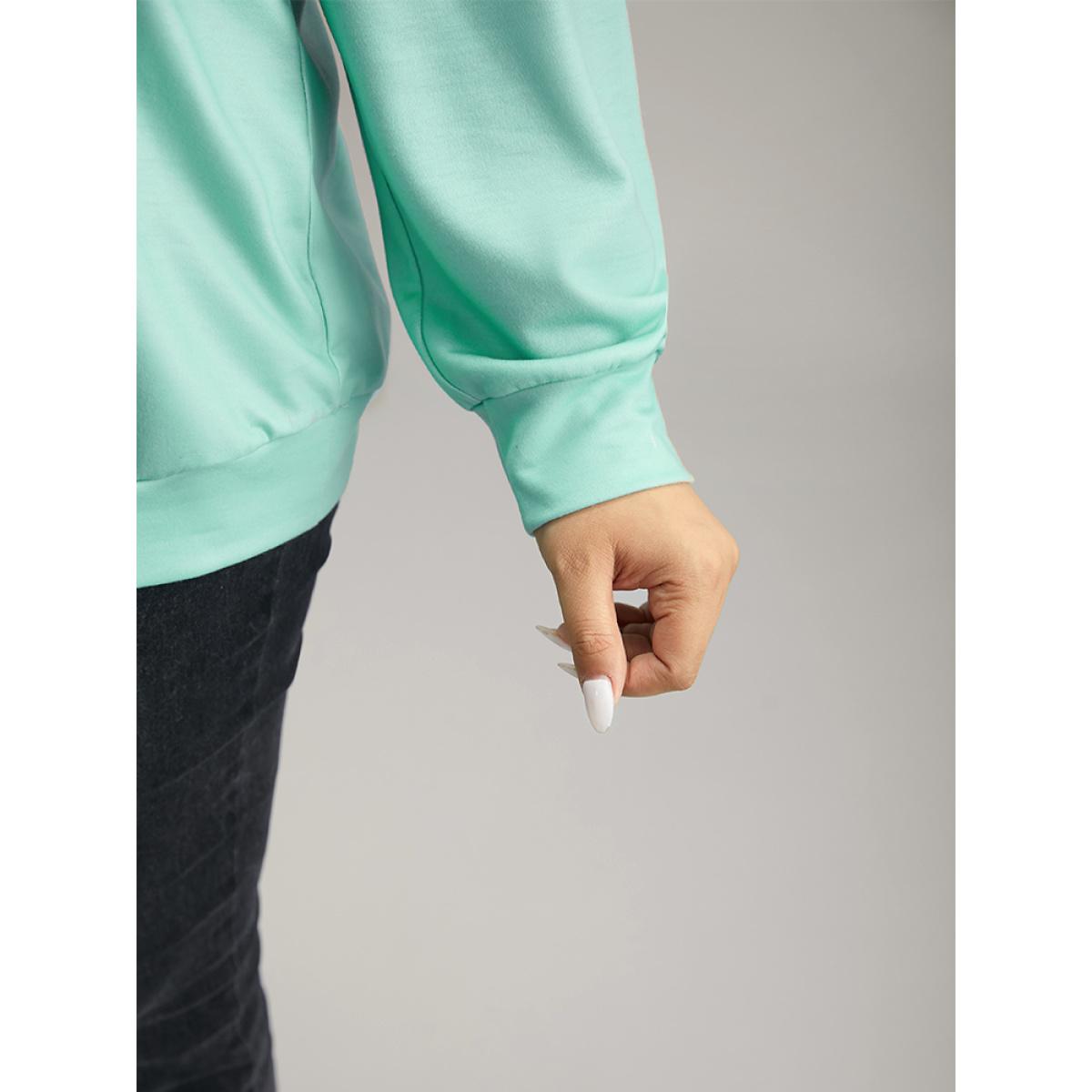 Plus Size Letter Print Ombre Crew Neck Sweatshirt Women Cyan Casual Printed Dailywear Sweatshirts BloomChic 22-24/3X Product Image