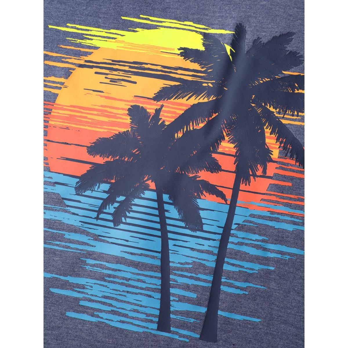 Plus Size Heather Island Pattern Sweatshirt Women Navy Leisure Round Neck Casual Sweatshirts BloomChic 28/5X Product Image