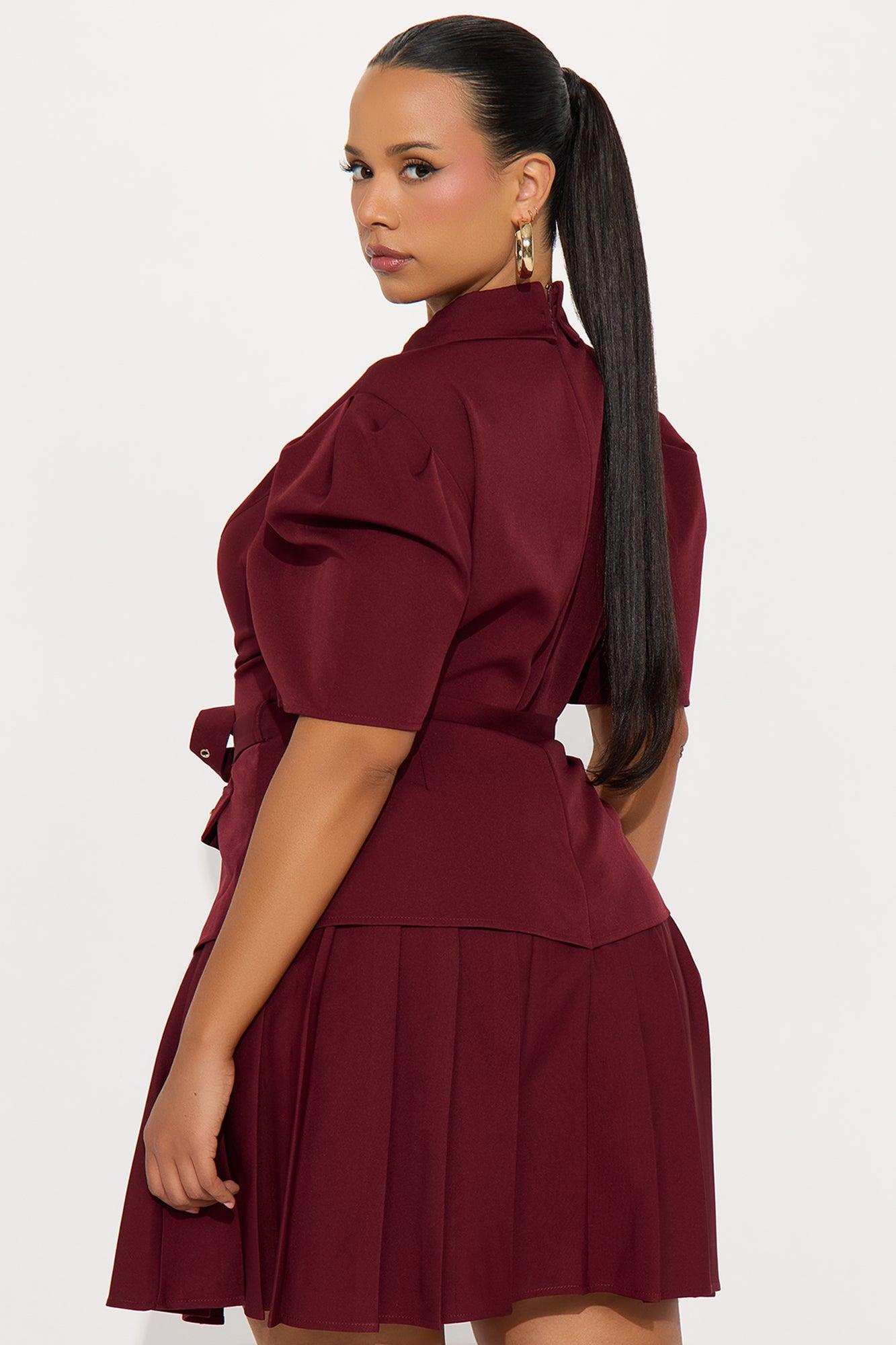 Nadia Belted Pleated Mini Dress - Wine Female Product Image