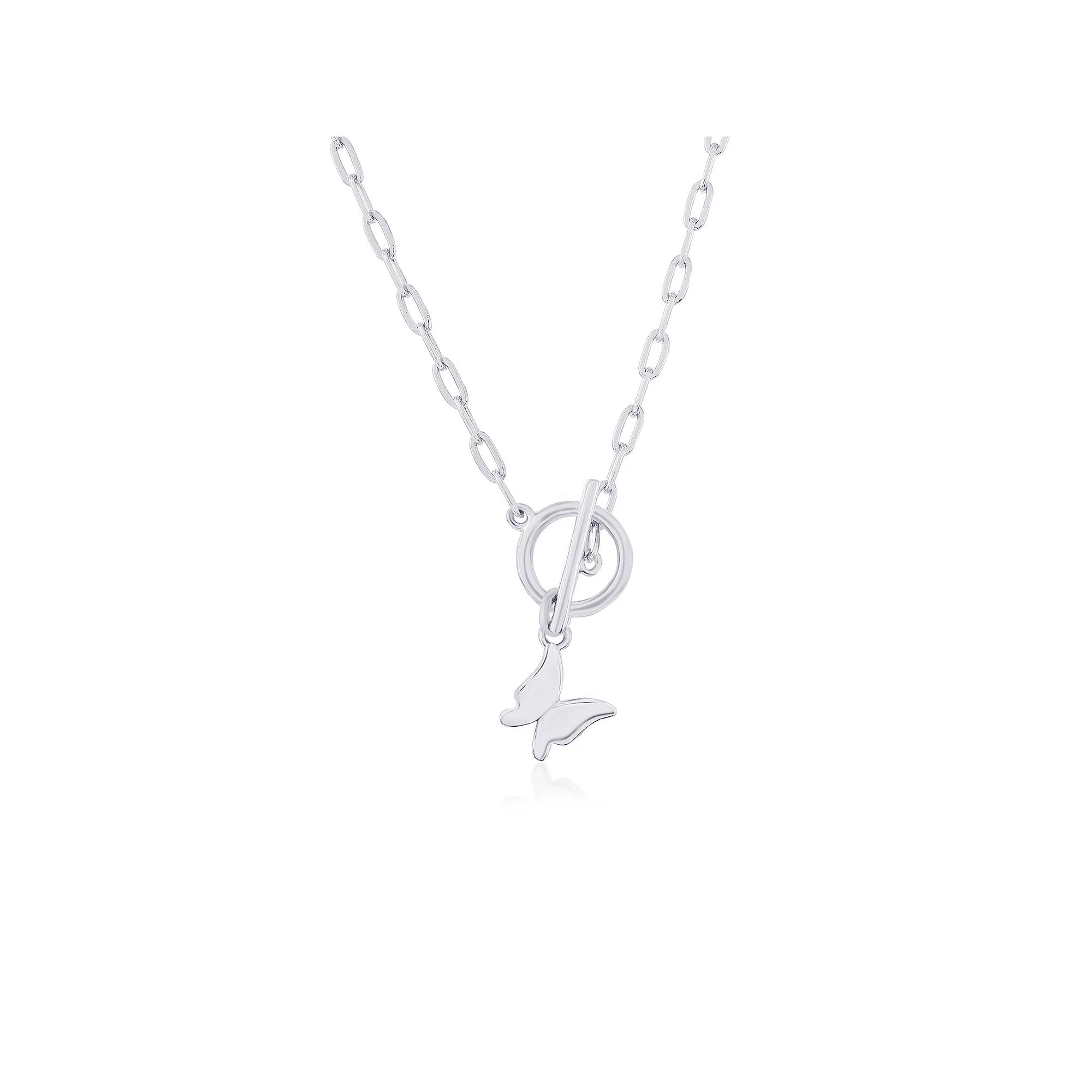 Argento Bella Butterfly Charm Paper Clip Chain Toggle Necklace, Women's, Size: 16-18" ADJ, Sterling Silver Product Image