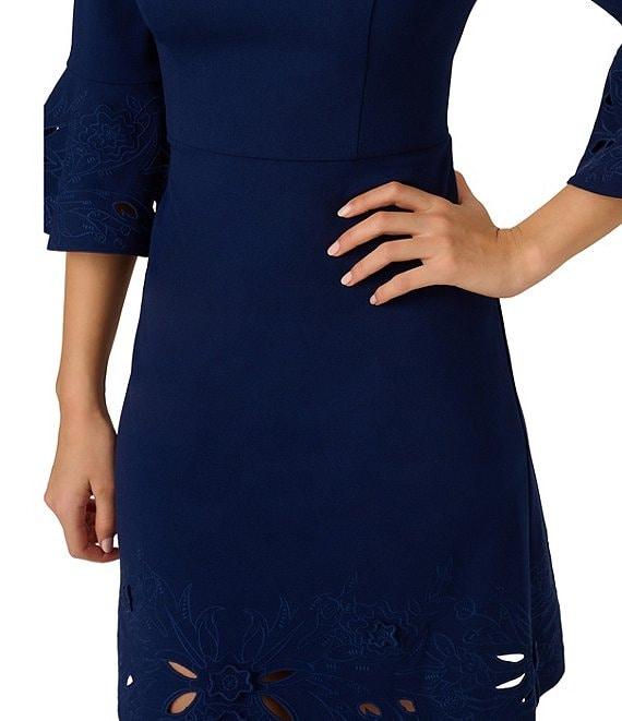 Adrianna Papell Crepe Floral Cutout Boat Neck 3/4 Sleeve Sheath Mini Dress Product Image