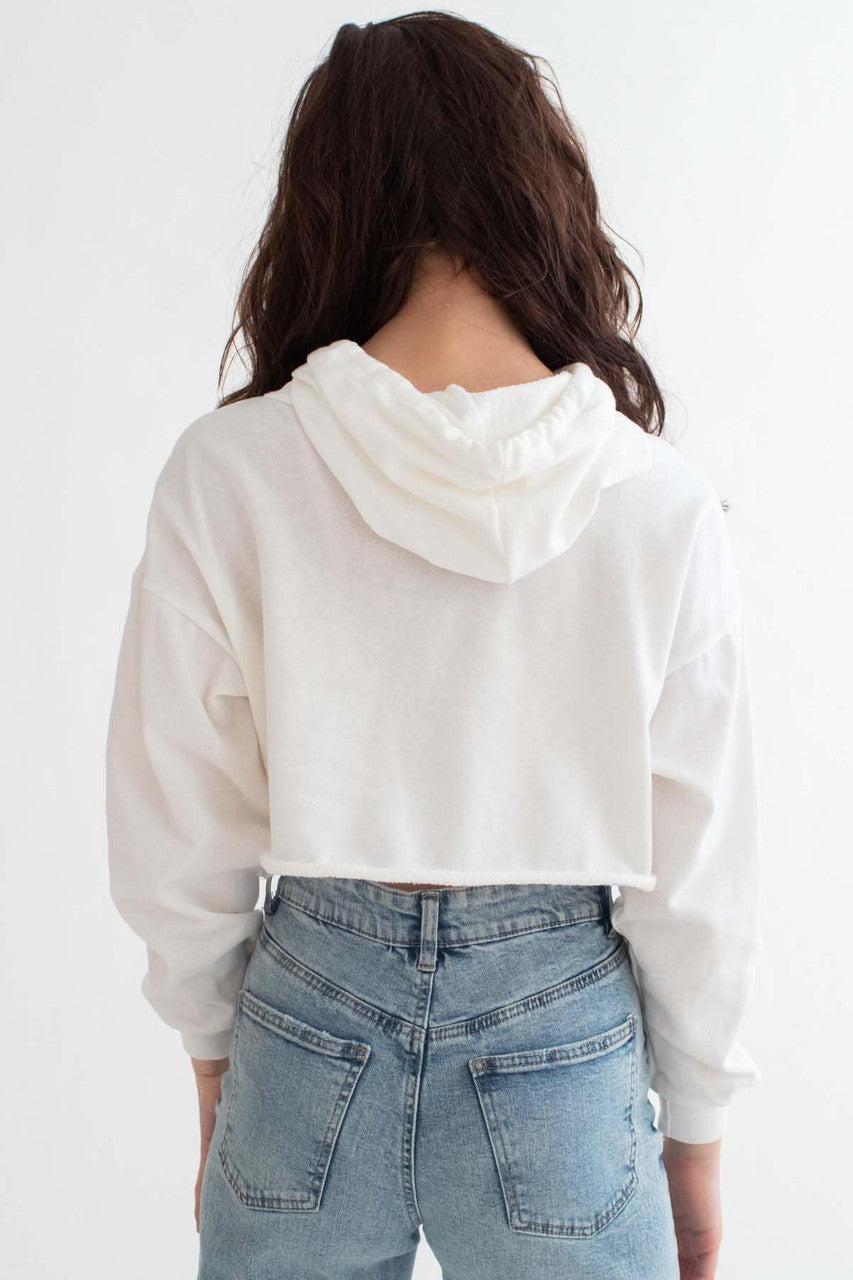 White Shamrock Cropped Hoodie Product Image