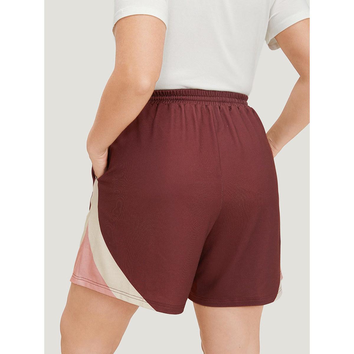 Plus Size Contrast Pocket Drawstring Elastic Waist Shorts Women Multicolor Casual Contrast Dailywear Shorts BloomChic 12/L Product Image