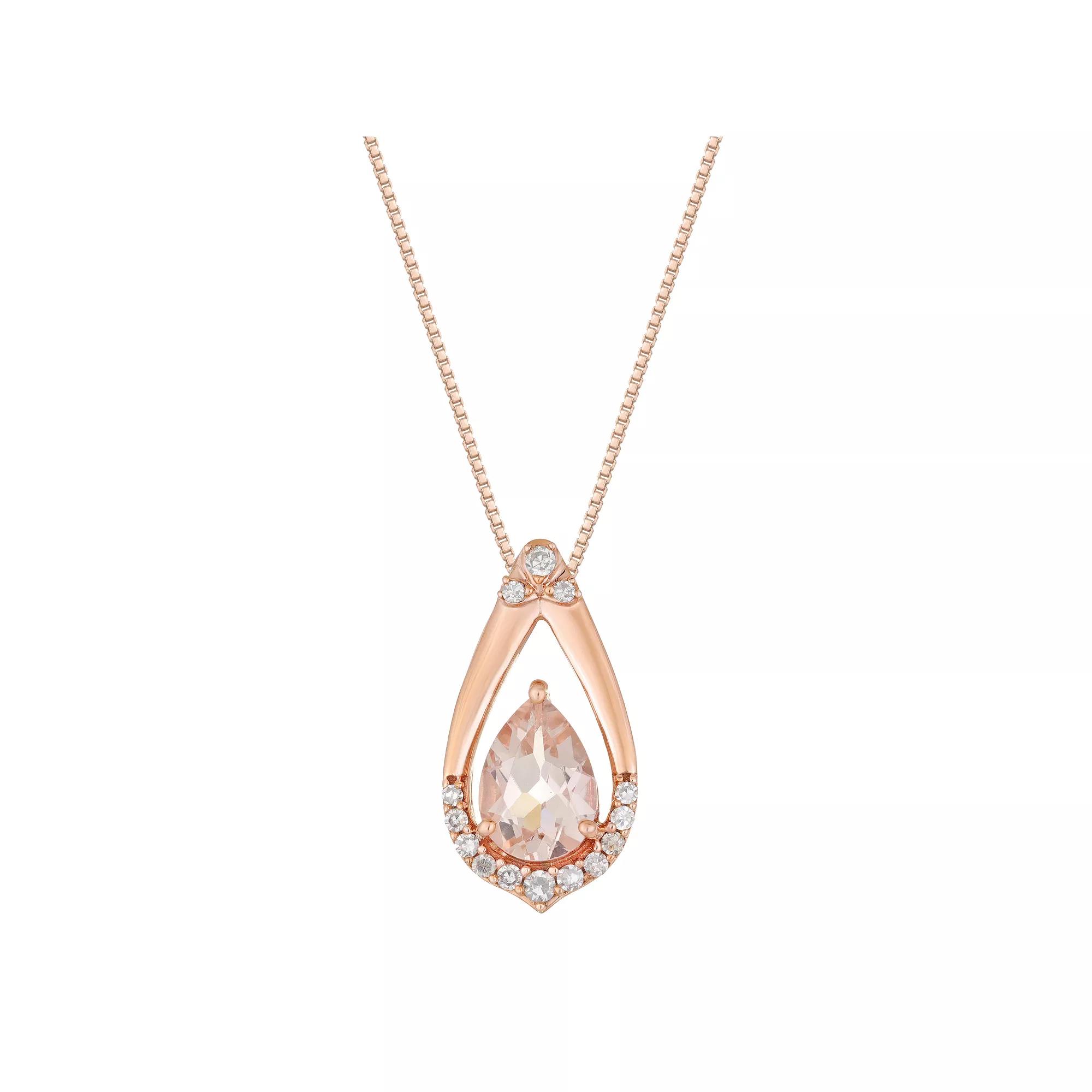 Gemminded 10k Rose Gold Morganite & Diamond Accent Pendant Necklace, Women's, Size: 18" Product Image