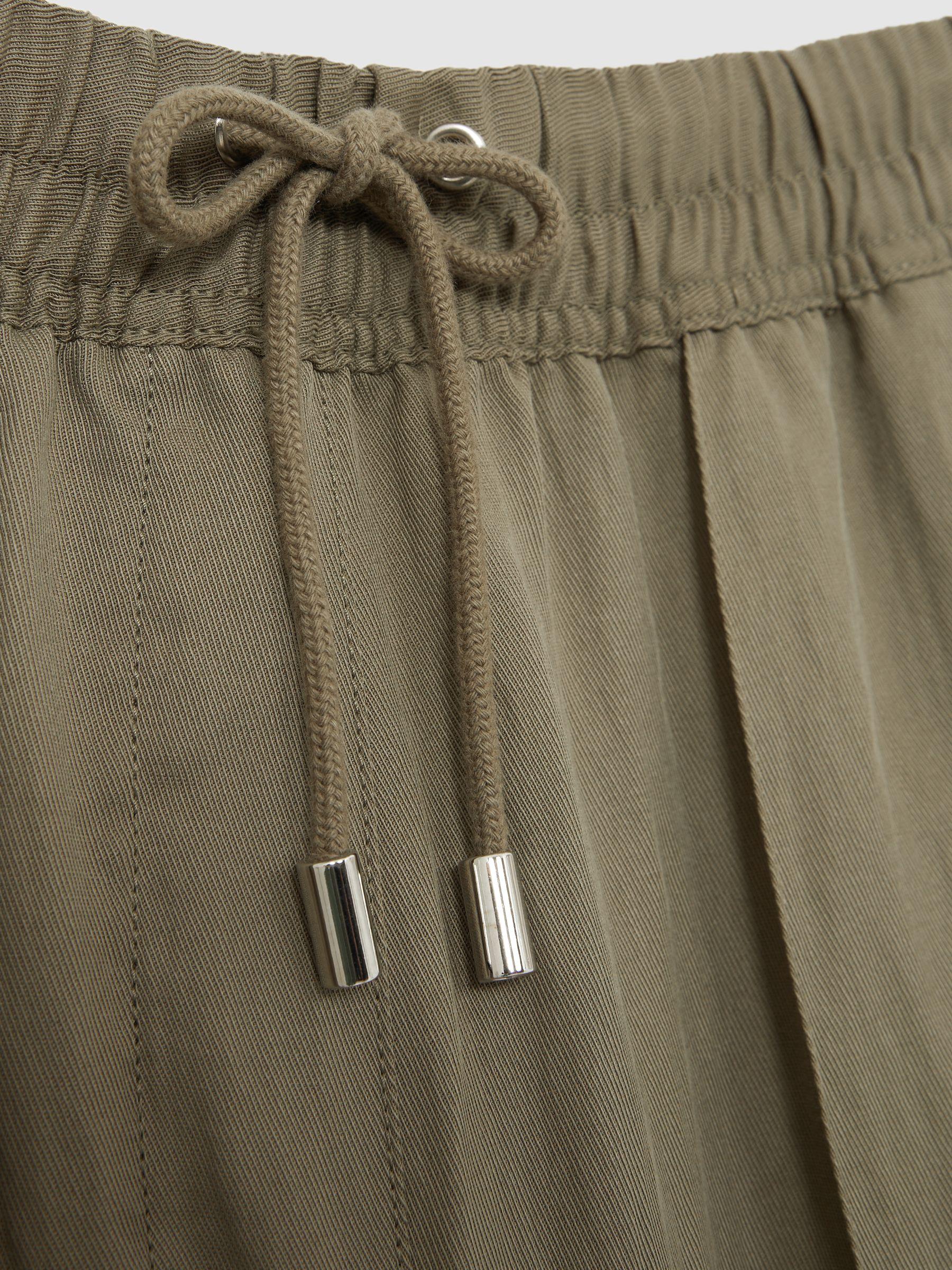 Lyocell-Blend Drawstring Trousers in Khaki Product Image