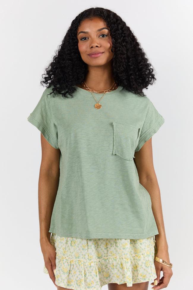 All Washed Up Sage Knit Pocket Tee FINAL SALE Product Image
