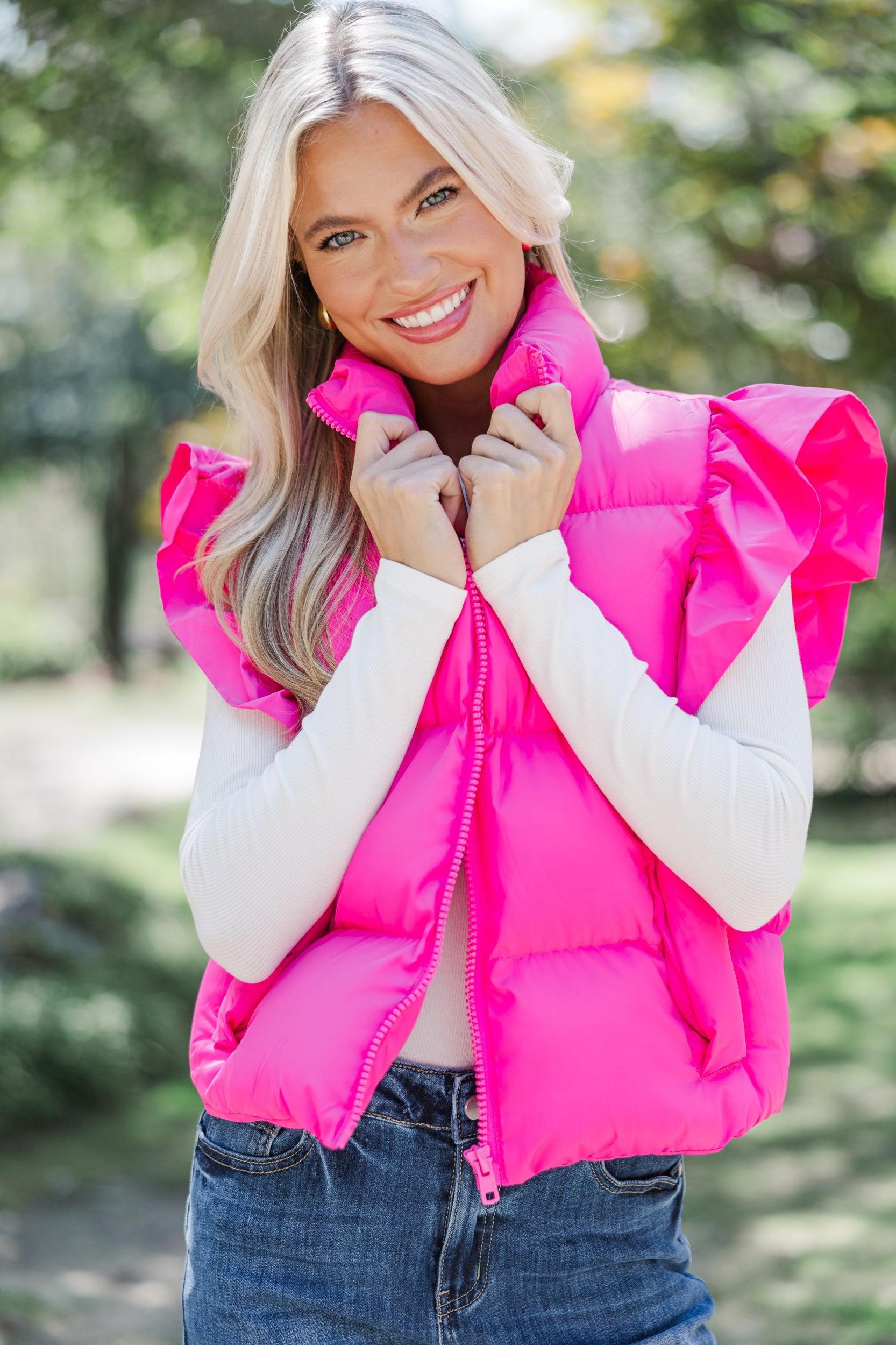 See You There Hot Pink Ruffled Vest Female Product Image