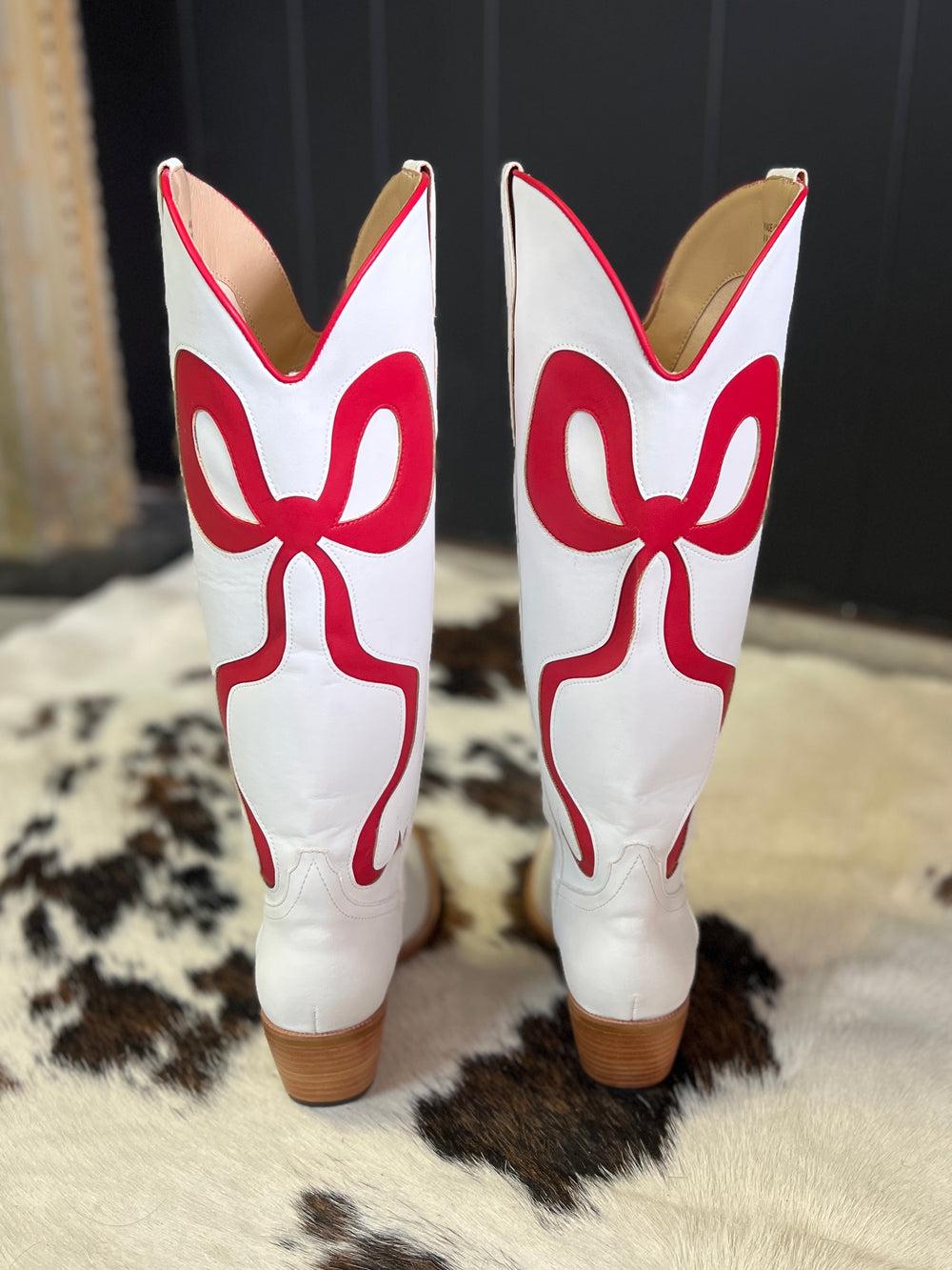 White and Red Bow Boots Product Image