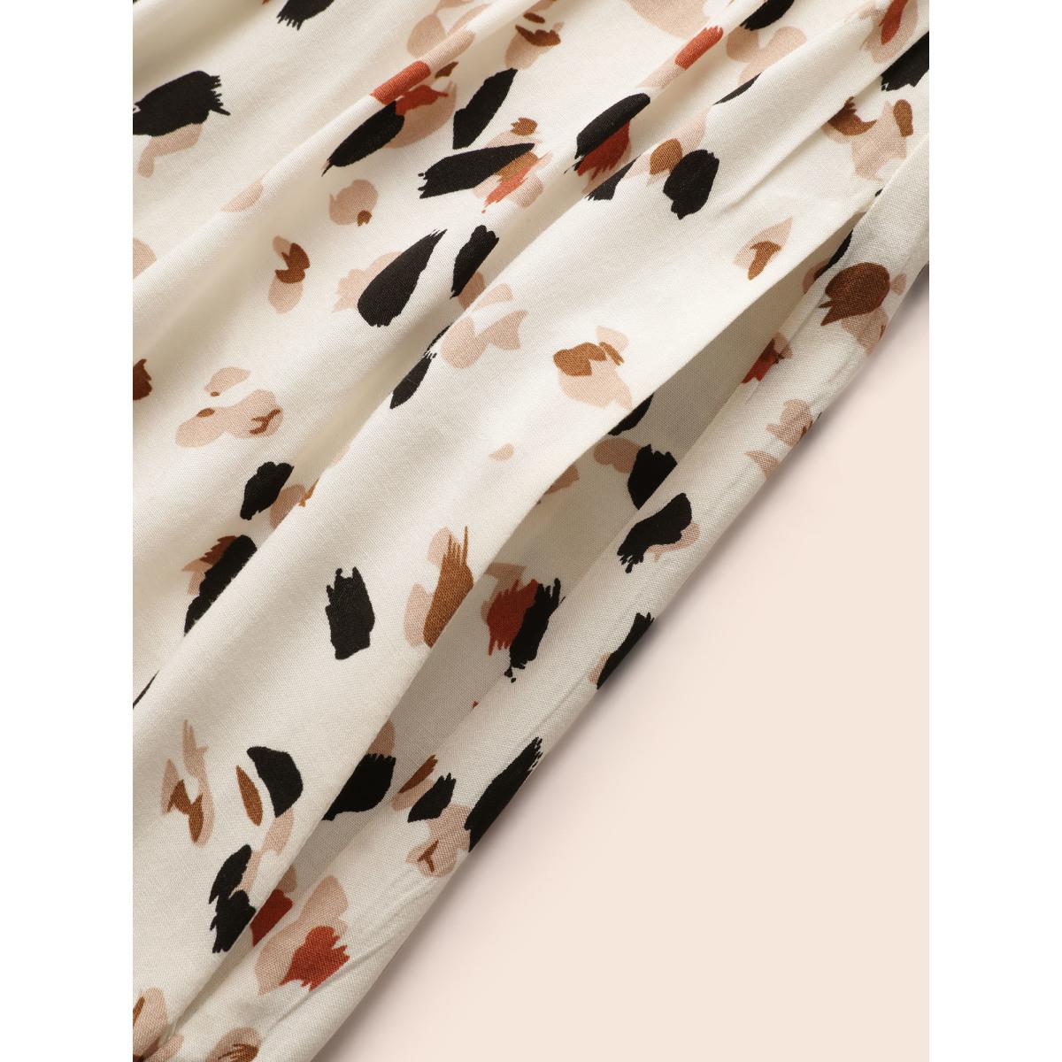 Plus Size Allover Print Pocket Flutter Crossover Ruched Tank Dress Apricot Women Elegant Twist Round Neck Sleeveless Curvy Midi Dress BloomChic 28/5X Product Image