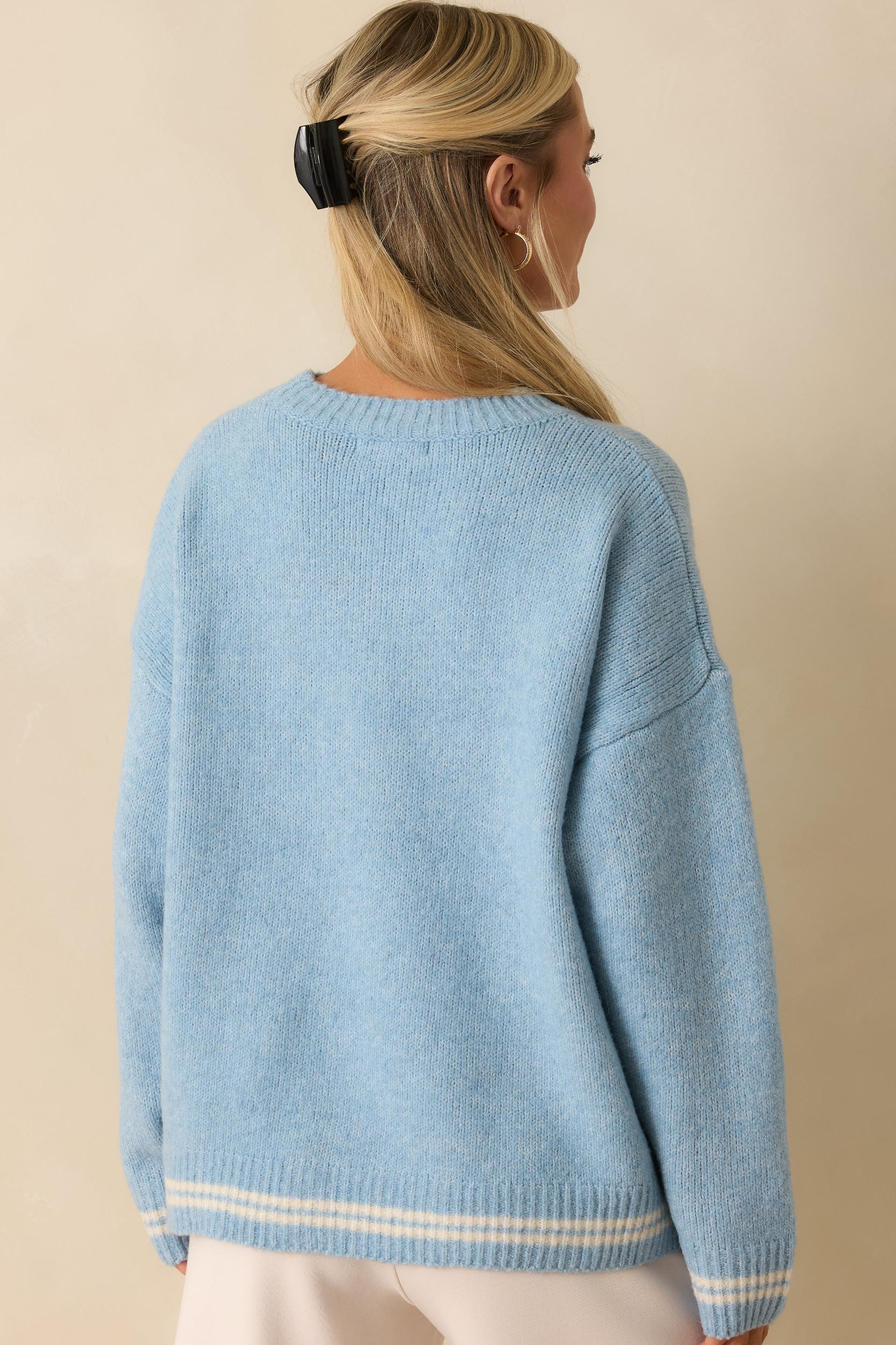 Eat Après Love Powder Blue Knit Embroidered Sweater L / Blue Product Image