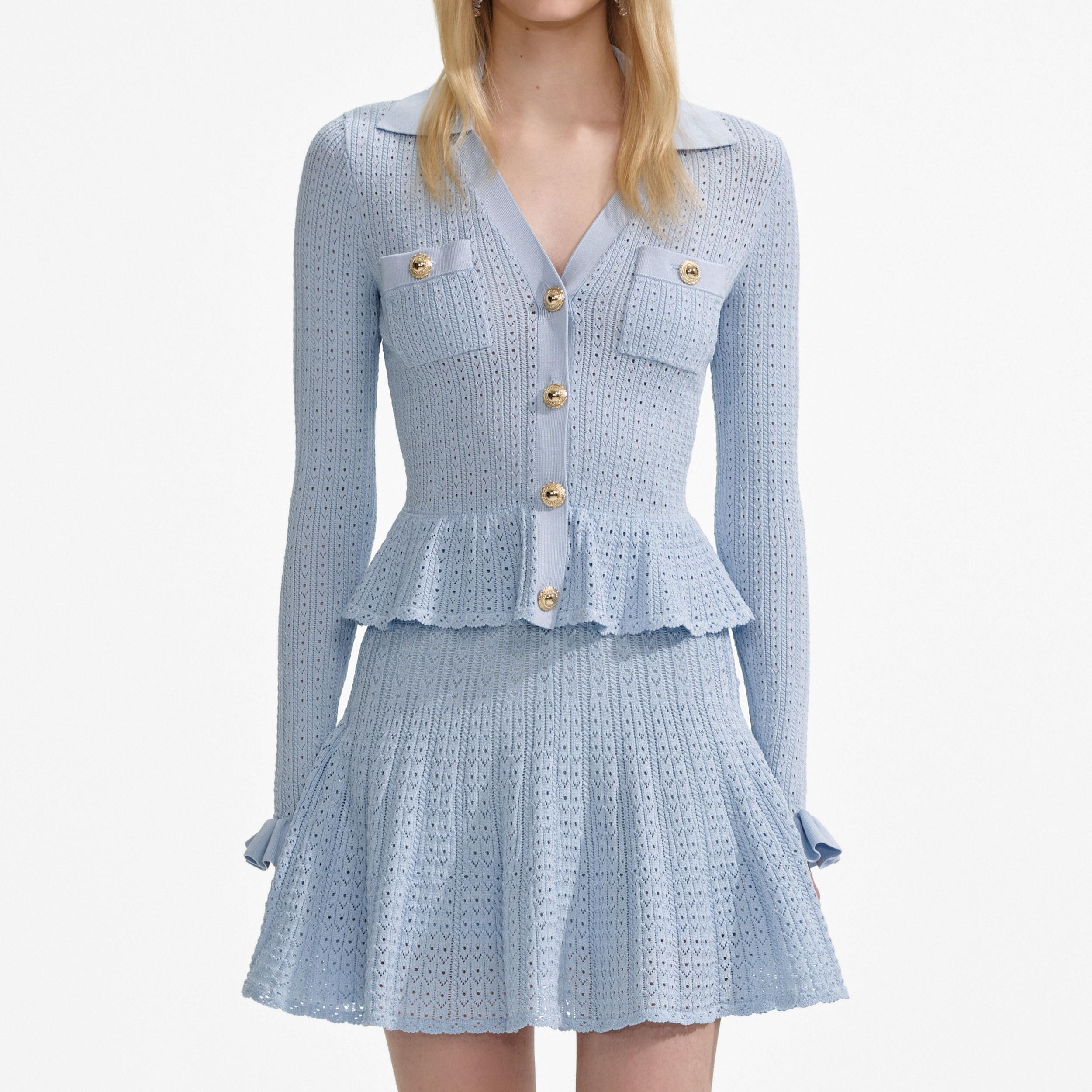 Blue Pointelle Knit Mini Dress Product Image