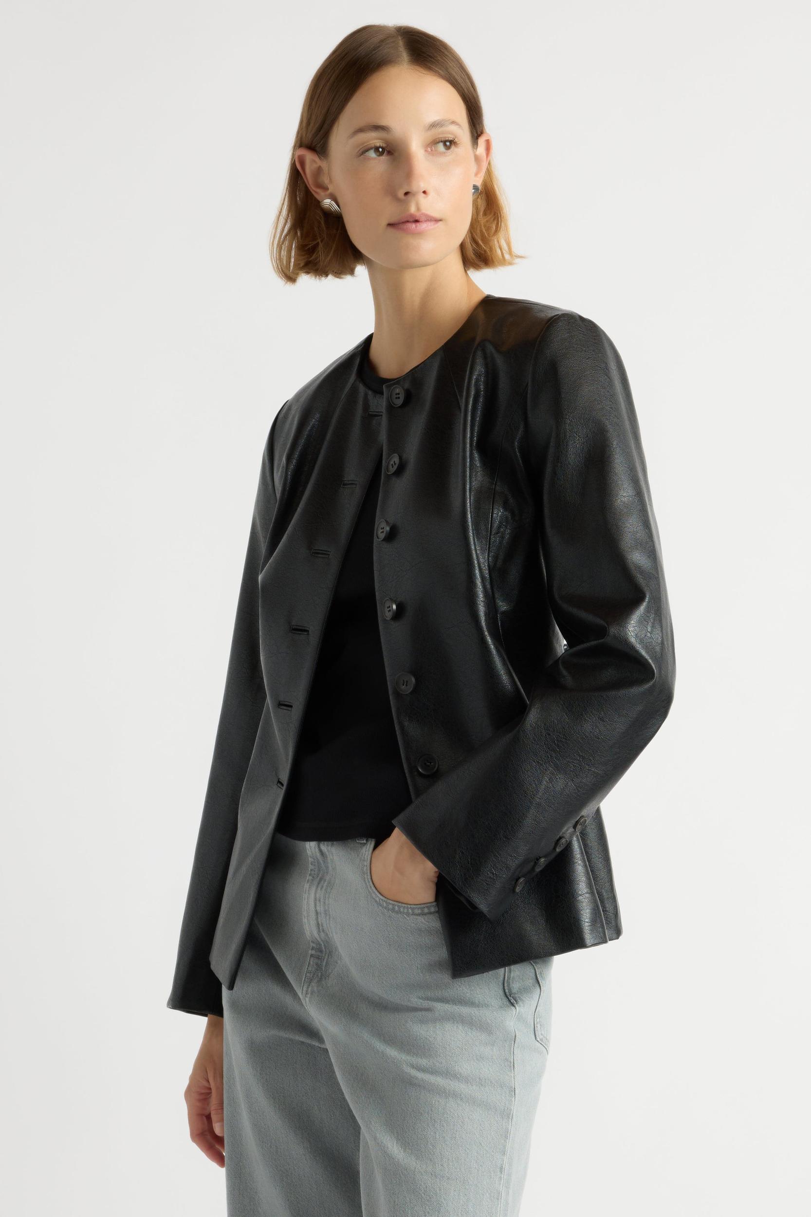Maddox Sculpted Vegan Leather Blazer Product Image
