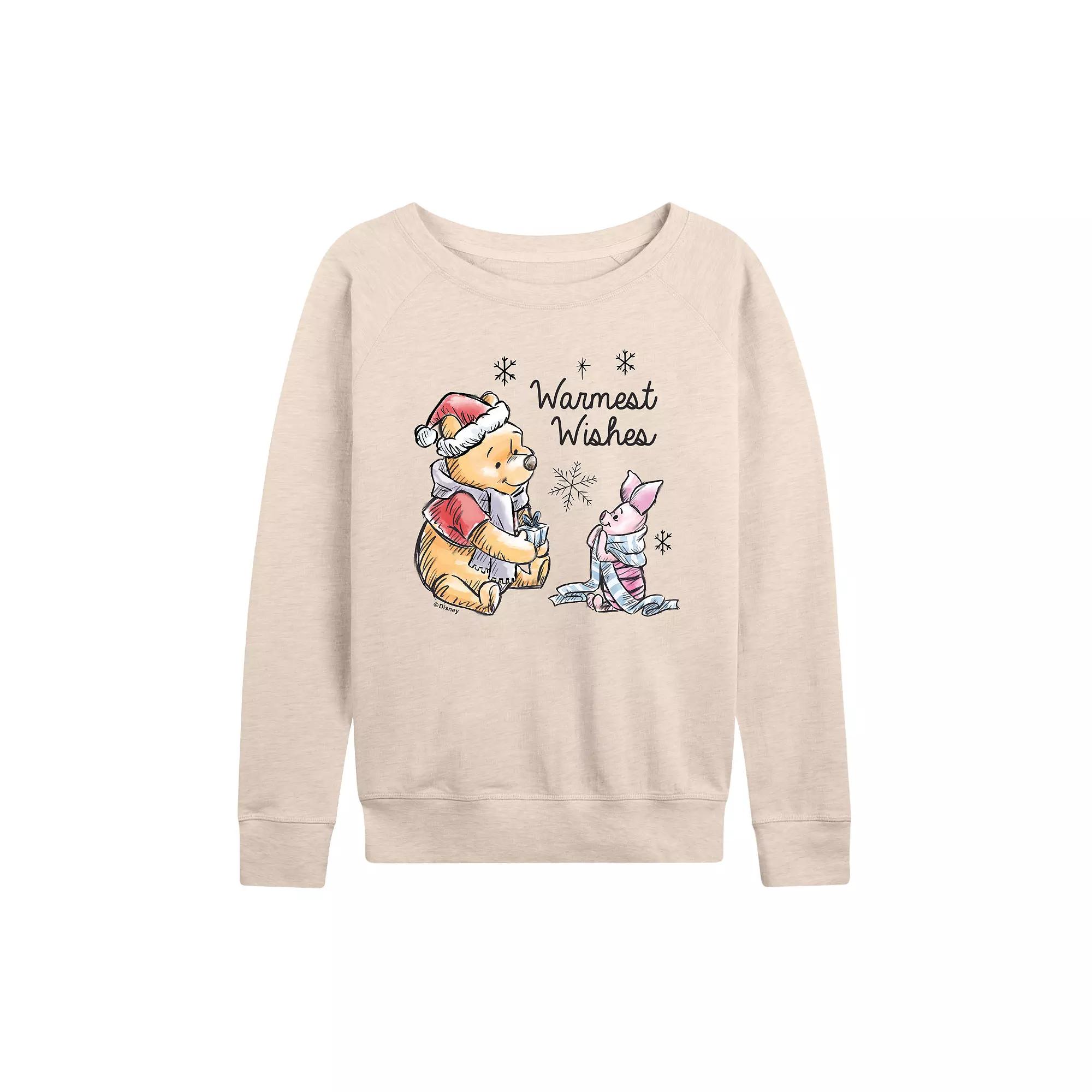 DIsney's Winnie The Pooh Piglet & Pooh Women's Warmest Wishes French Terry Long Sleeve Tee,  Product Image
