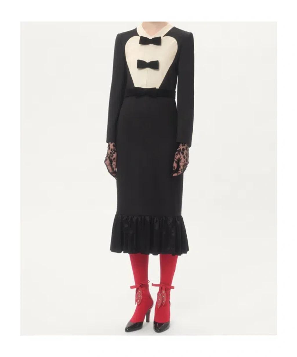 VALENTINO Virgin Wool Midi Dress With Bows In Black Product Image