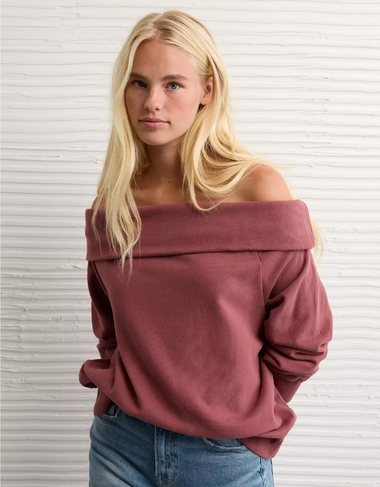 AE Foldover Off-The-Shoulder Sweatshirt Product Image