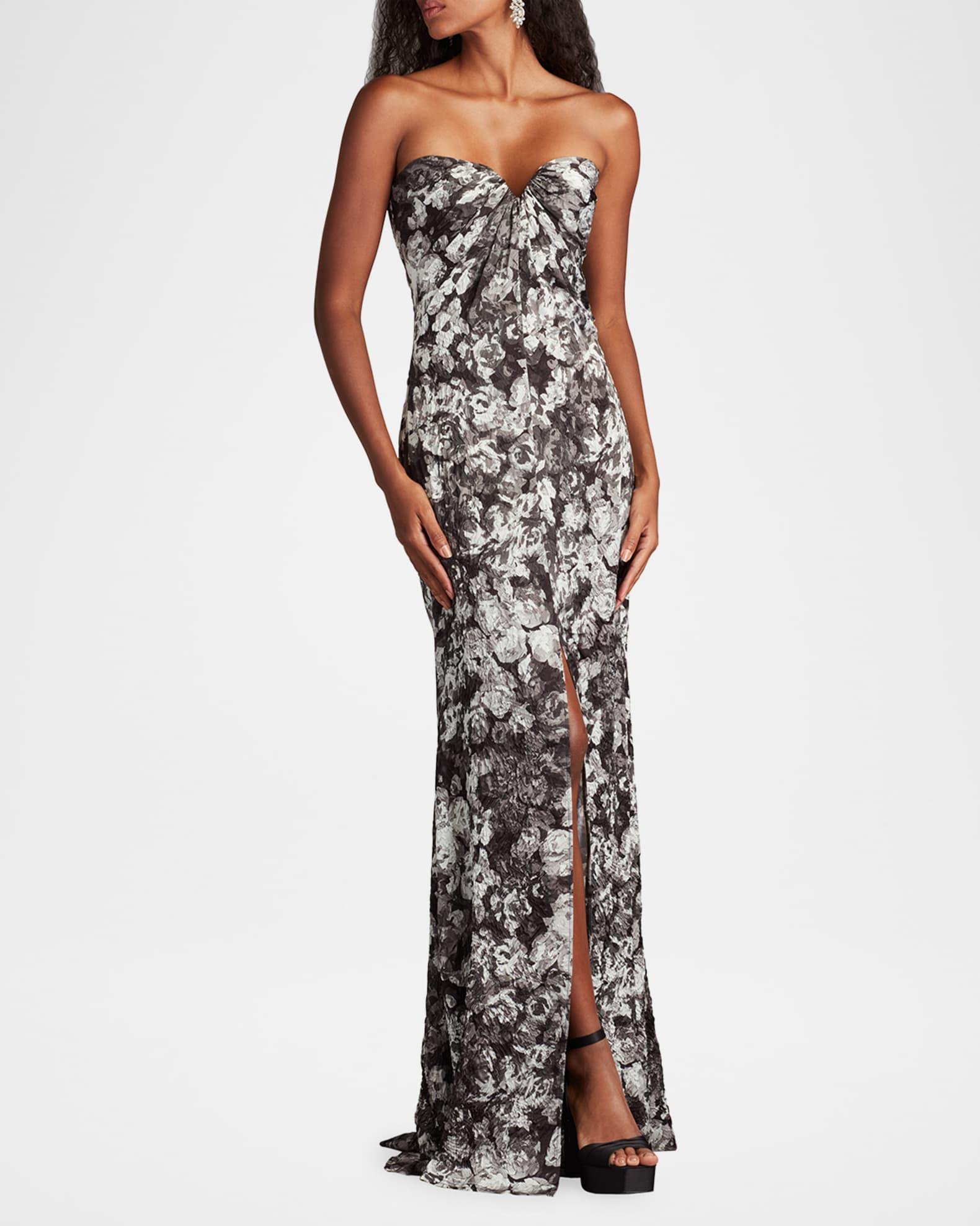 Strapless Floral-Print Column Gown Product Image