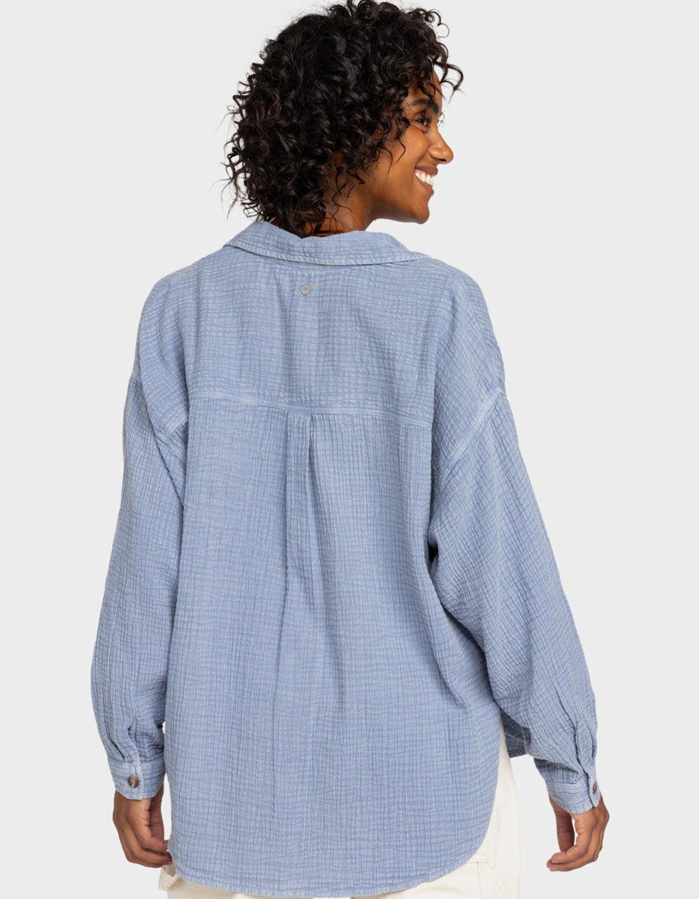 ROXY Morning Time Womens Long Sleeve Button Up Shirt - BLUE Product Image