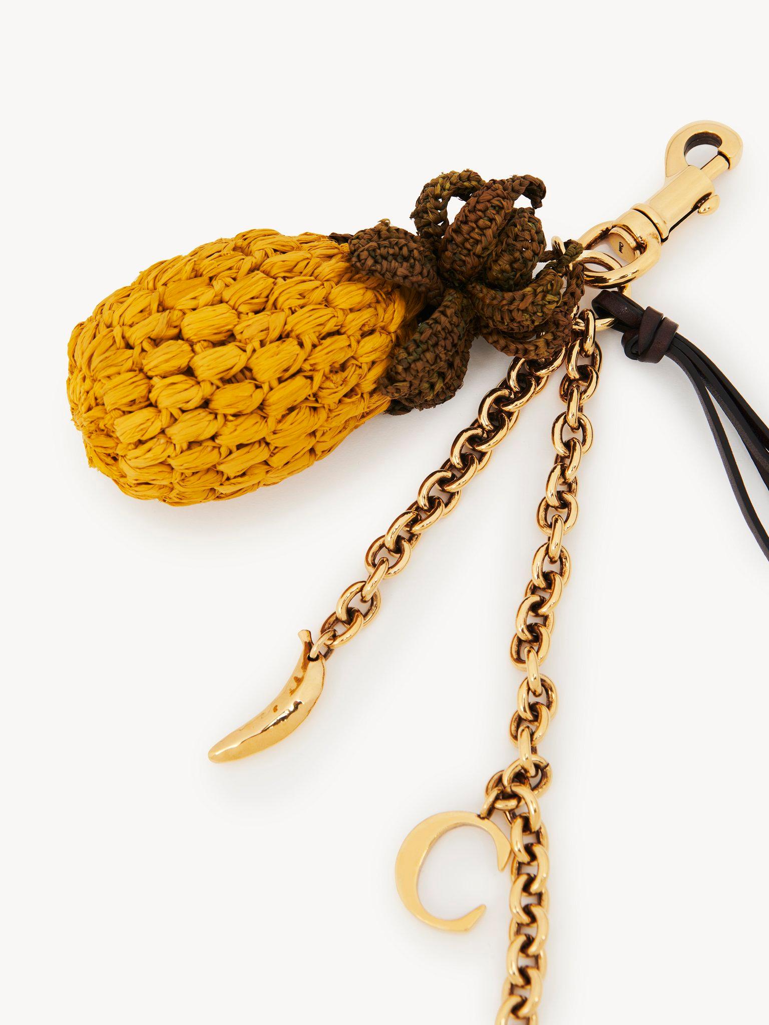 Pineapple bag charm in raffia, metal & leather Product Image