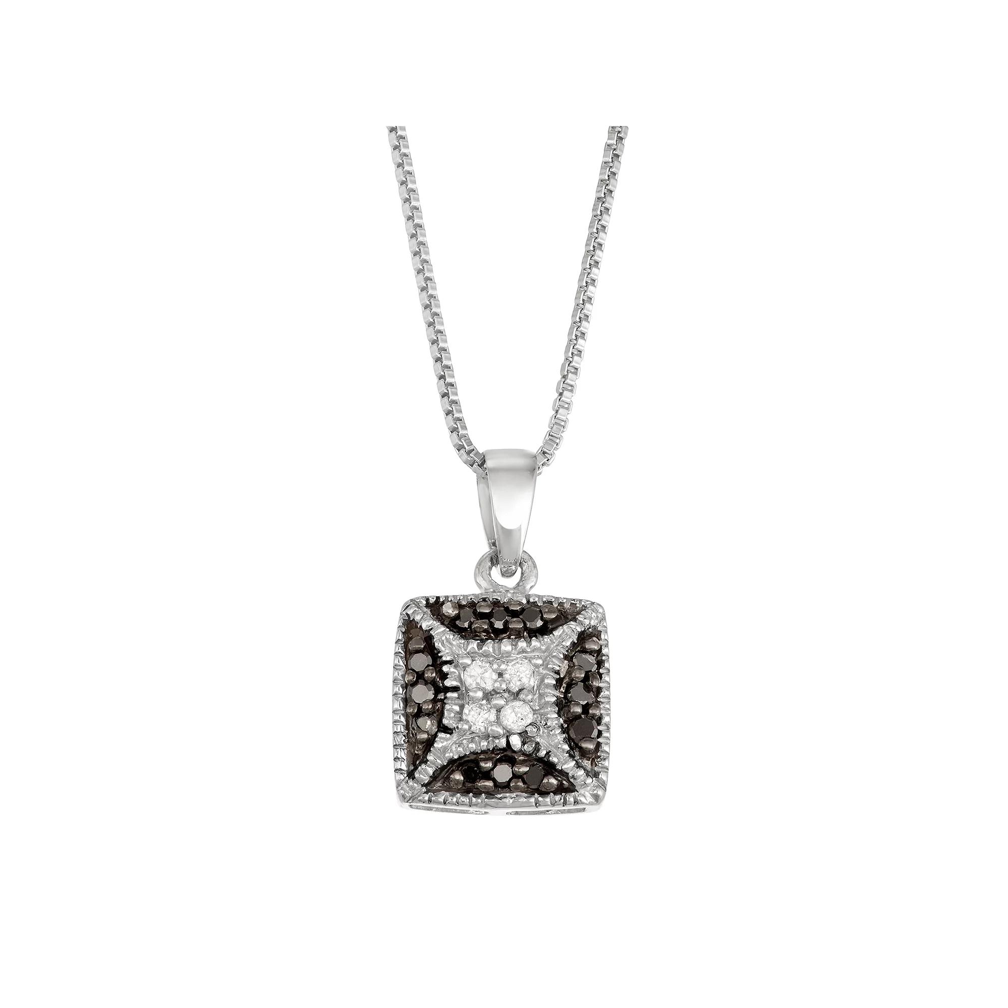 Sterling Silver 1/10 Carat T.W. Black & White Diamond Square Necklace, Women's, Size: 18" Product Image