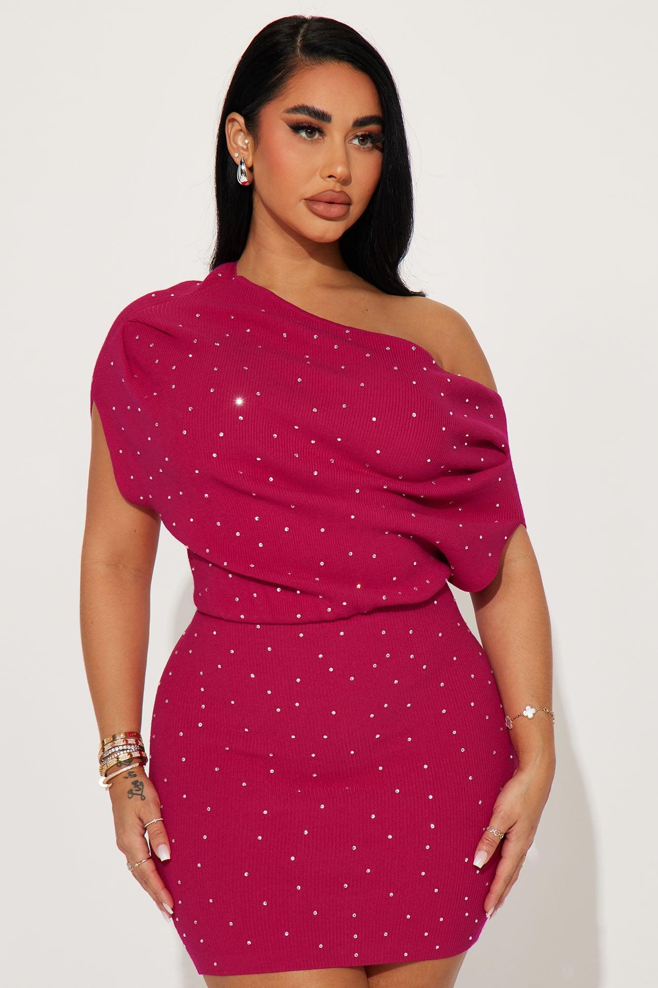 Lucy Sweater Mini Dress - Fuchsia Product Image