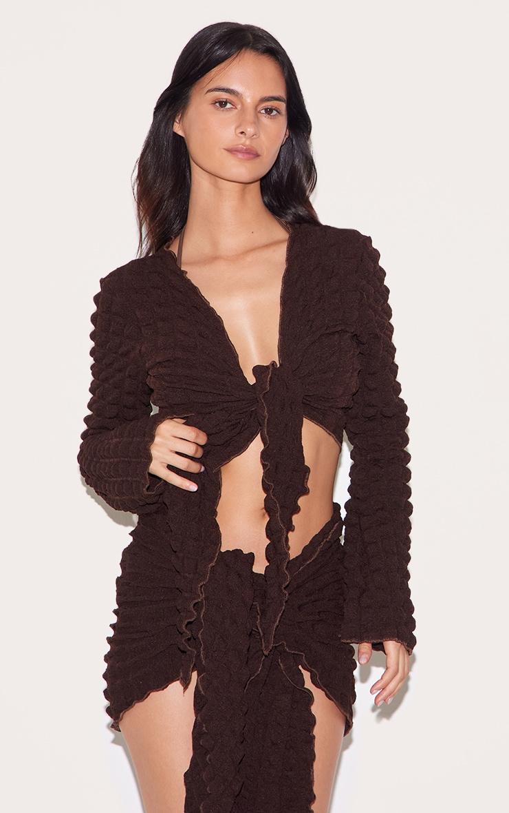Chocolate Bubble Texture Tie Front Top And Sarong Beach Set Product Image