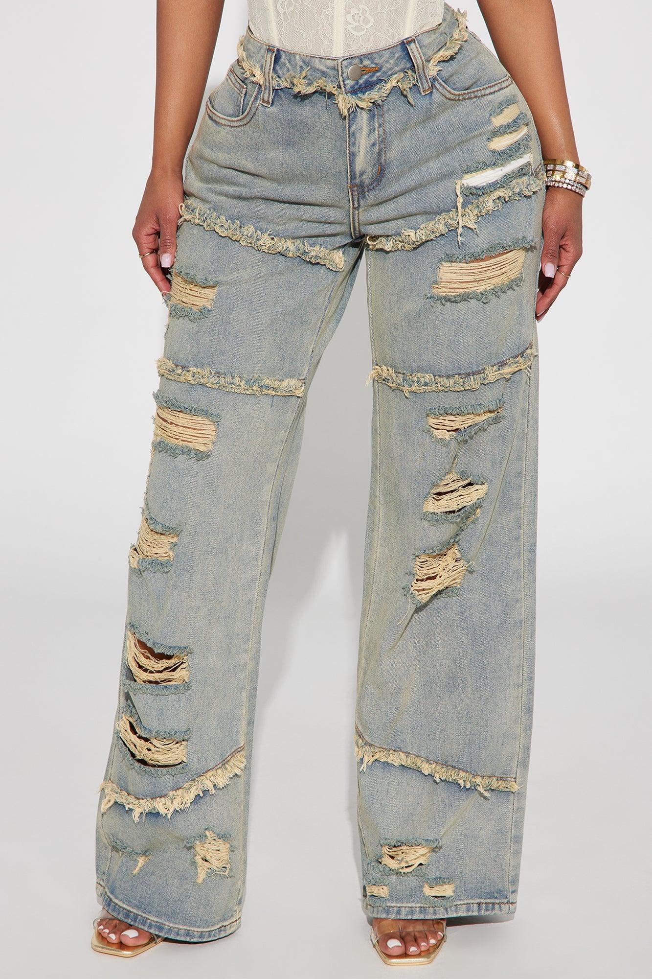 Born To Ride Non Stretch Ripped Wide Leg Jeans - Vintage Wash Product Image