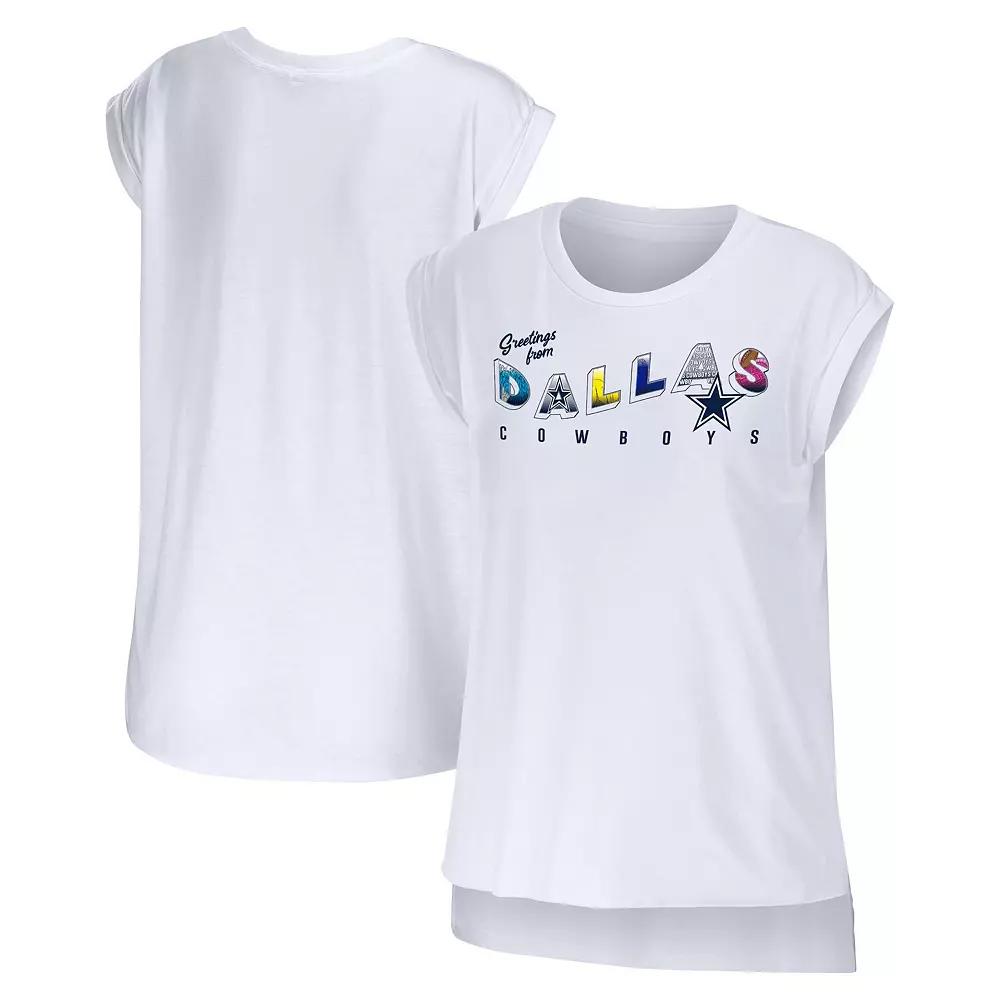Women's WEAR by Erin Andrews White Dallas Cowboys Greetings From Muscle T-Shirt,  Product Image